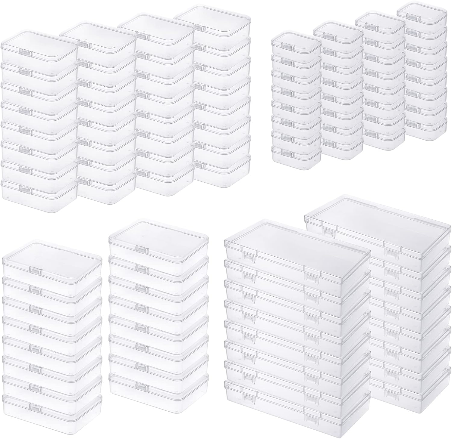 Thintinick 96 Pack Rectangular Clear Plastic Storage Containers Box with Hinged Lid for Beads and Other Small Craft Items (Mixed Sizes 2) image number 2