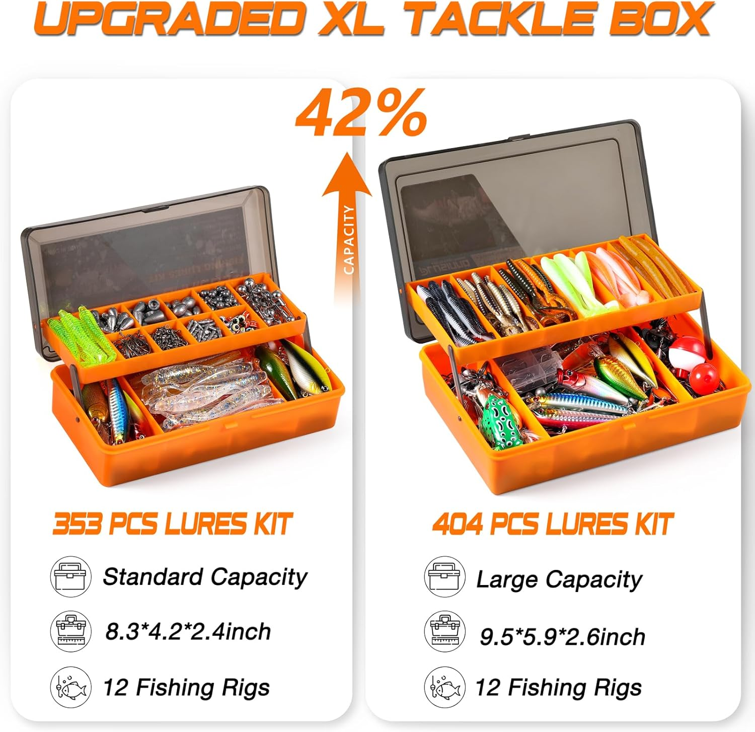 PLUSINNO 353/404 PCS Fishing Lures, Upgrade Fishing Tackle Box with Tackle Included, Crankbaits, Hooks, Weights, Other Accessories, Fishing Lure Bait Gear Equipment Kit Gift for Men Freshwater Bass - 353 Pcs Fishing Tackle Kit image number 4