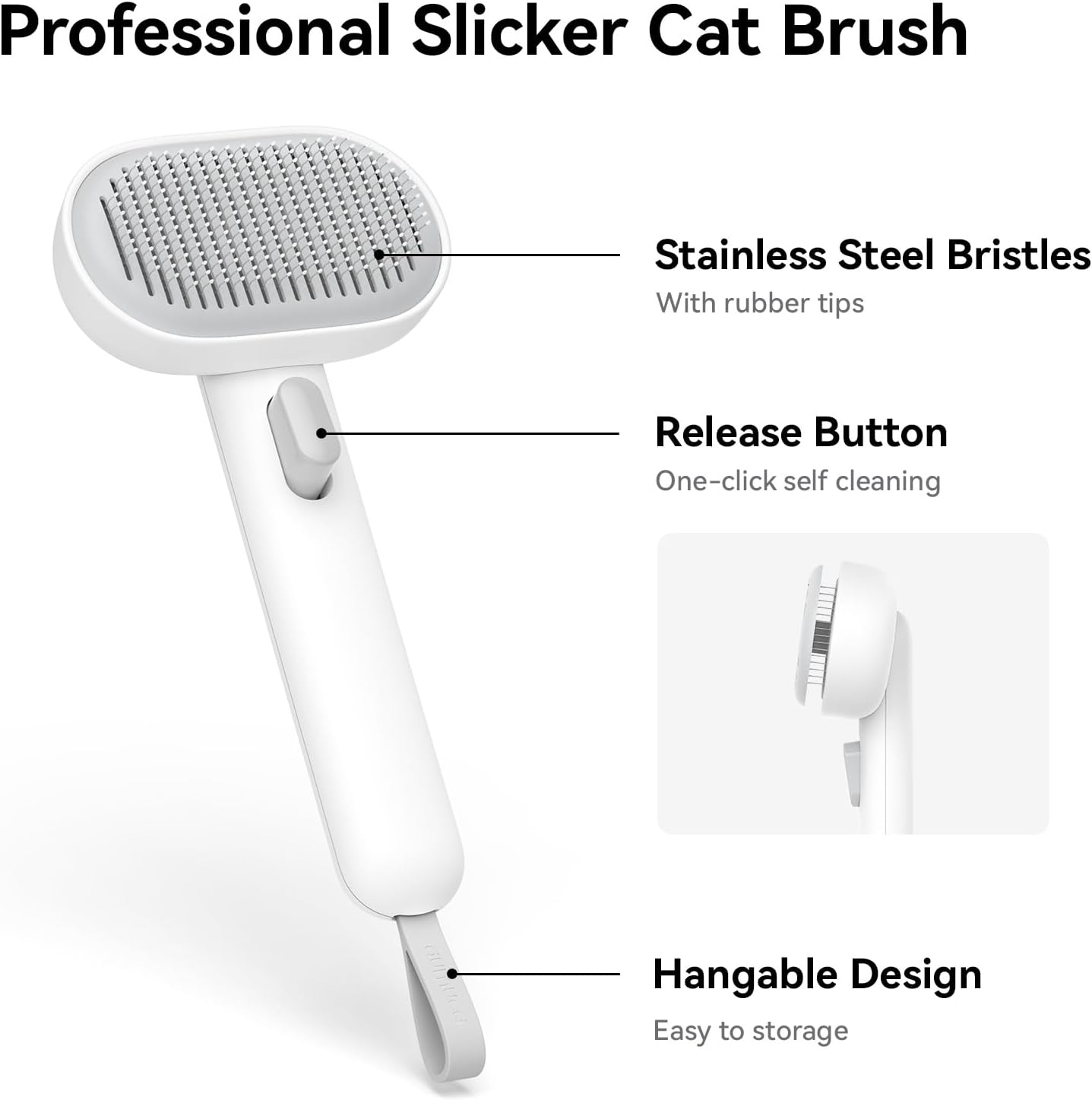 Aumuca Cat Brush with Release Button, Cat Brushes for Indoor Cats Shedding, Cat Brush for Long or Short Haired Cats, Cat Grooming Brush Cat Comb for Kitten Rabbit Massage Removes Loose Fur, White - Green image number 6