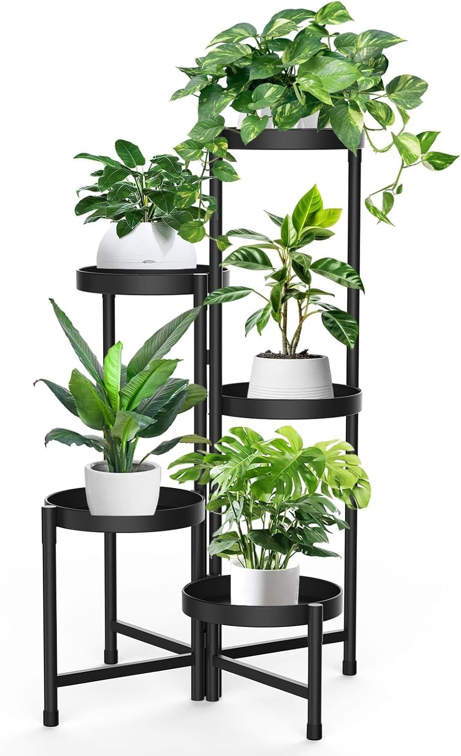 5 Tier Metal Plant Stand Indoor Outdoor, Foldable Corner Tall Plant Stands for Plants Multiple, Tiered Plant Shelf Flower Pot Holder Display Rack for Patio Garden Balcony Living Room image number 5