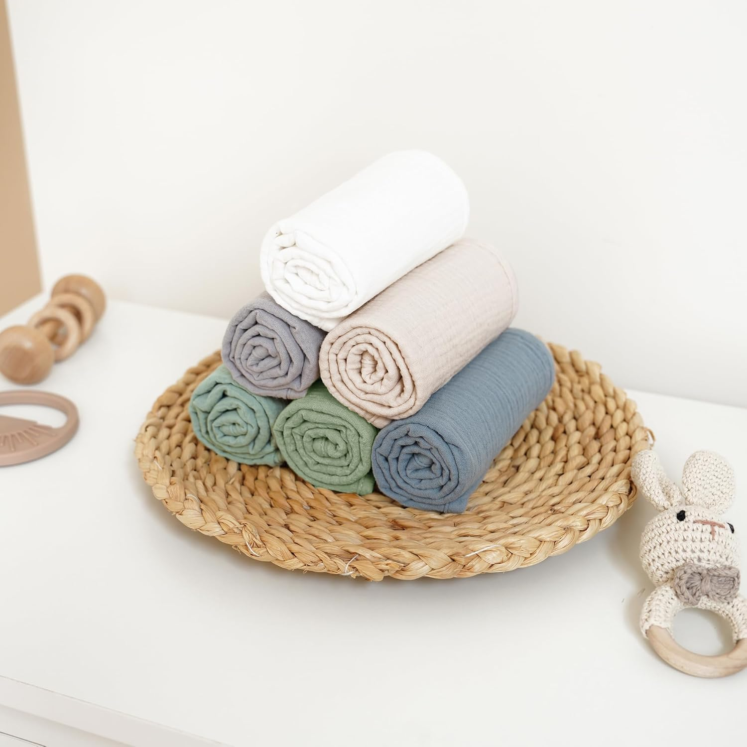 Konssy Muslin Baby Burp Cloths Sets for Unisex- 6 Pack Large 100% Cotton Burping Clothes for Newborn，Baby Girls and Boys - Blue image number 7