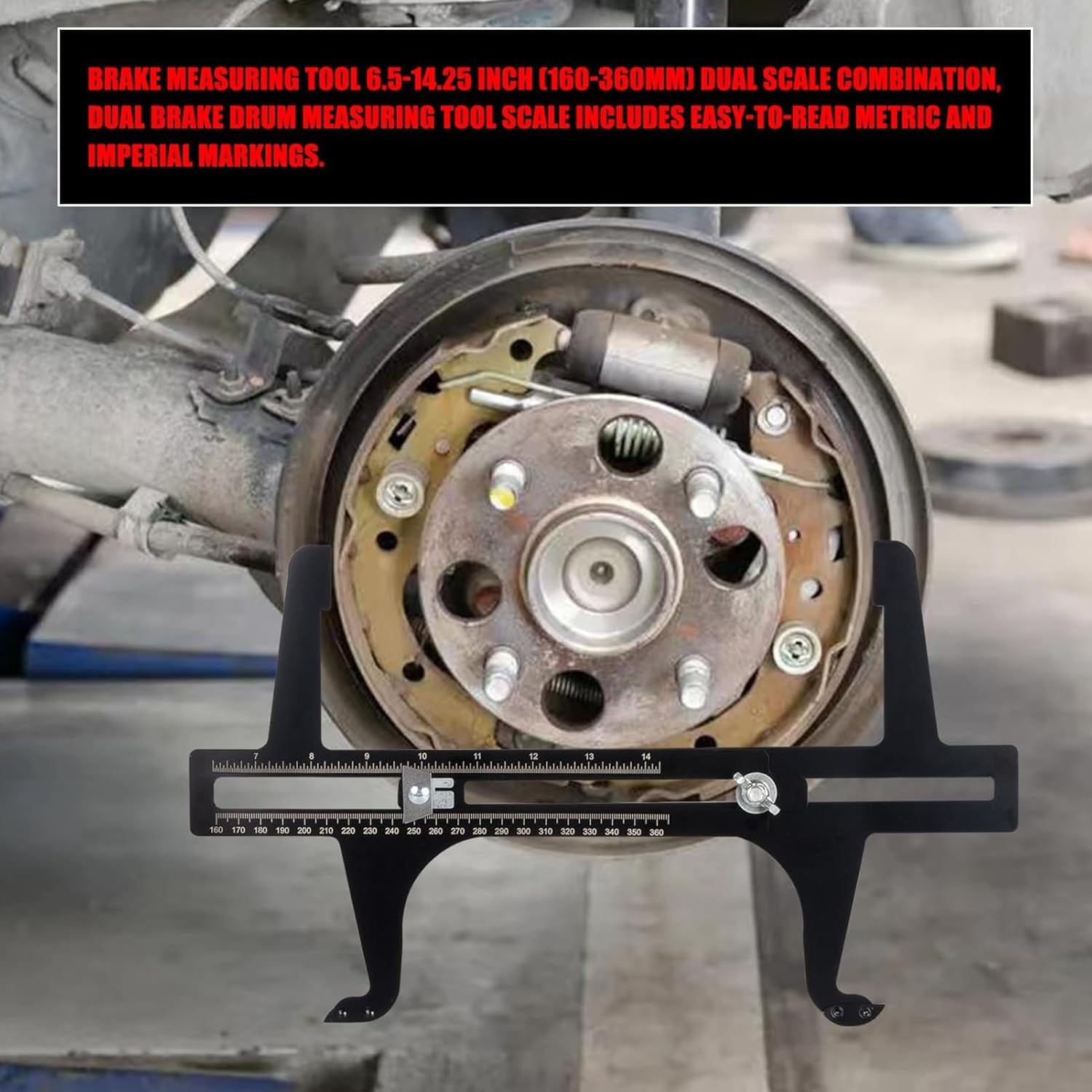 Brake Drum Measuring Resetting Tool, 6.5-14.25 Inch Double Scale Combination Brake Reset Gauge, Brake Measuring Tool for Rotor Resetting, Adjusting Brake Shoes, Measuring image number 6