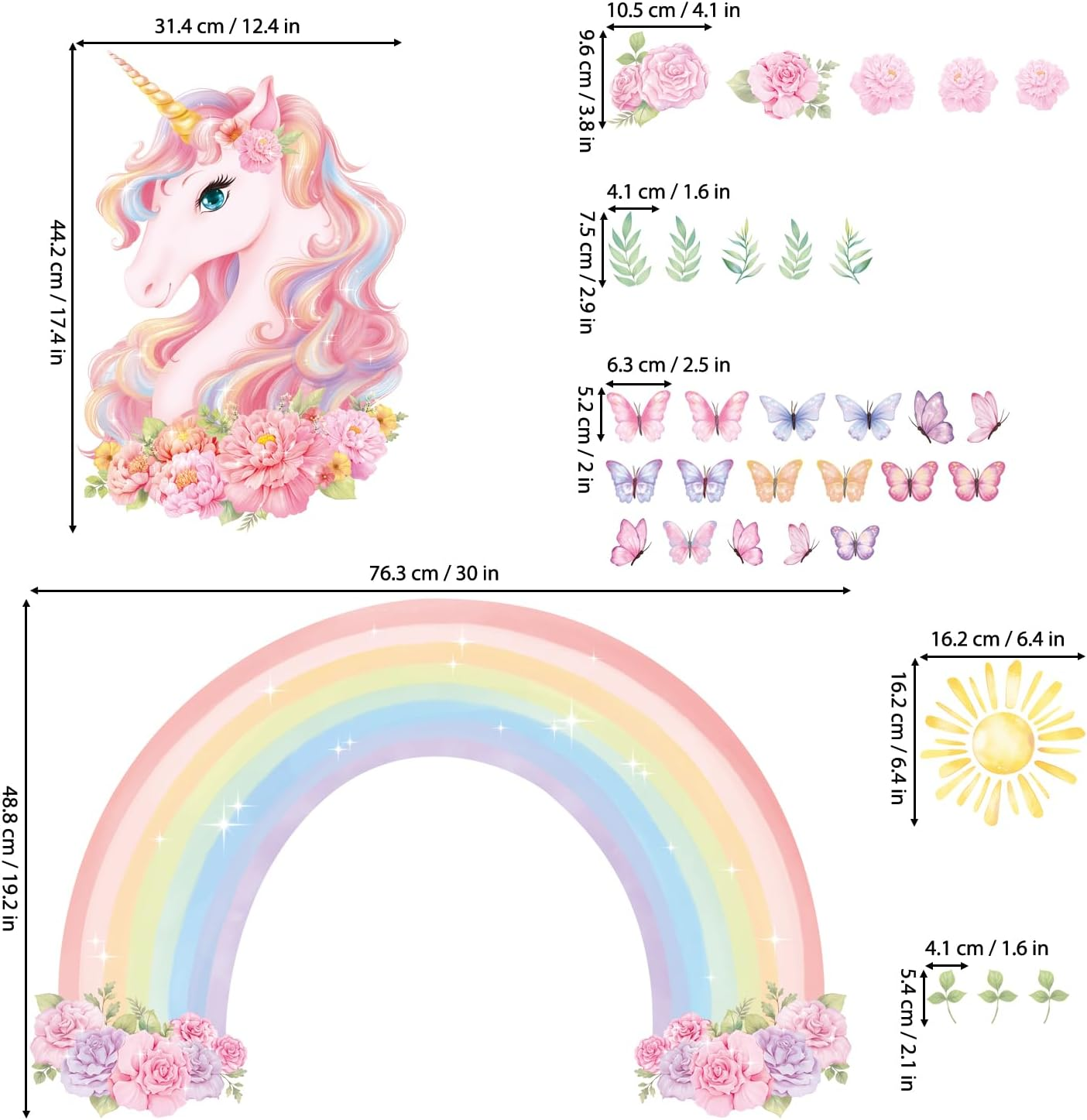 DECOWALL SG2-2413 Large Rainbow Unicorn Wall Stickers Decals Kids Peel and Stick Removable Nursery D&eacute;cor Girls Boys Bedroom Room Rainbow Art Stars Birthday Baby Home Party Decorations Living Playroom