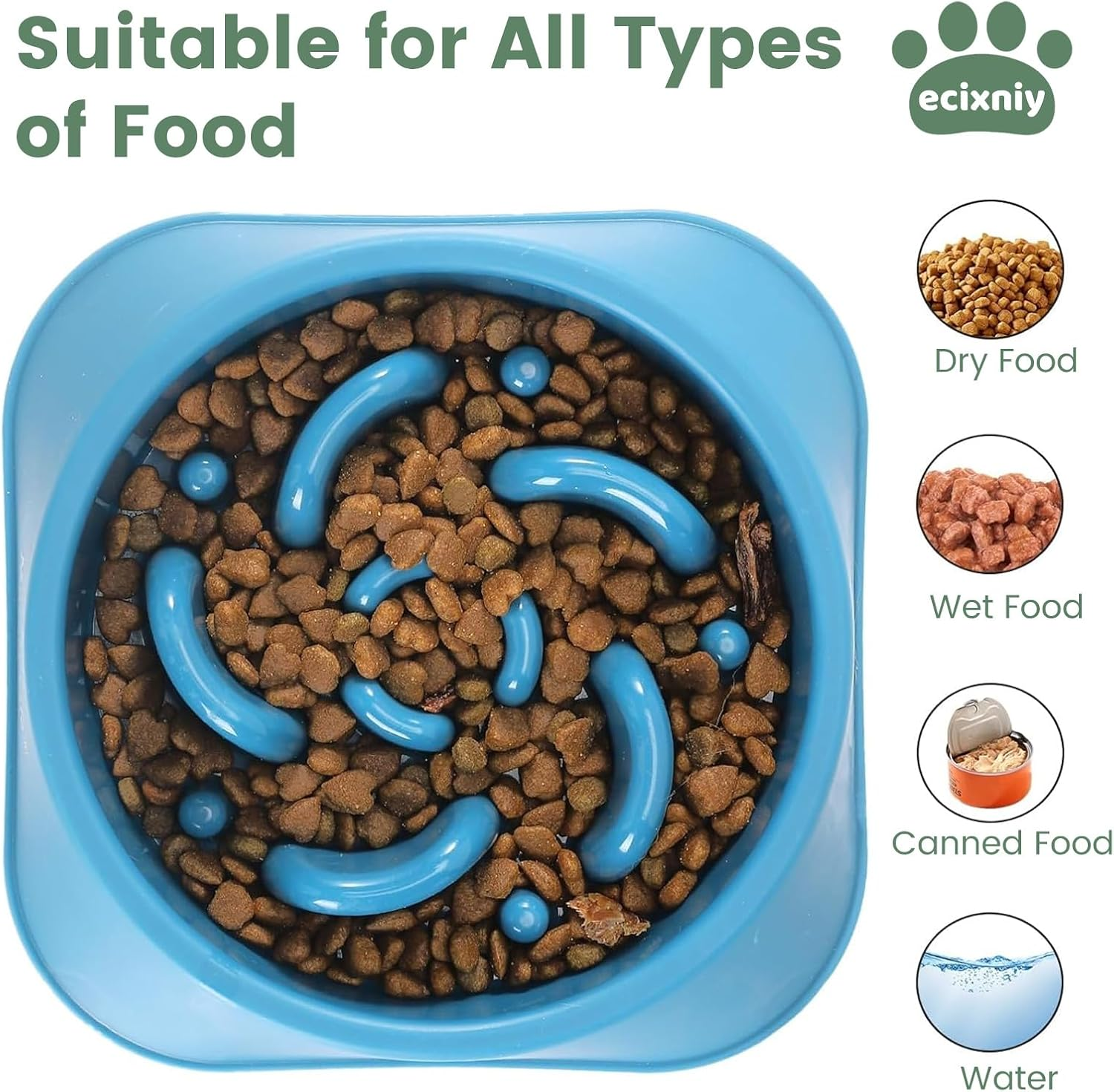 【Ecixniy】 2Pc Dog Bowl Slow Feeder - Anti-Skid, Non-Slip Interactive Feeder Dog Bowls with Grip Base to Reduce Overeating, Bloating,And Obesity for Wet,Dry,Or Raw Food(2Pc-Green Bowl Feeder) image number 5