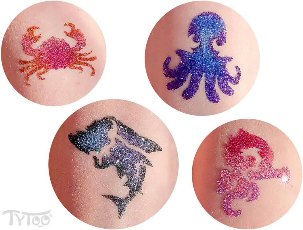 Tytoo Glitter Tattoo Stencil Set - Reusable Templates for Children & Adults - EU Design, Skin-Friendly, Perfect for Parties, Children'S Make-Up & Body Painting (Sea Animals)