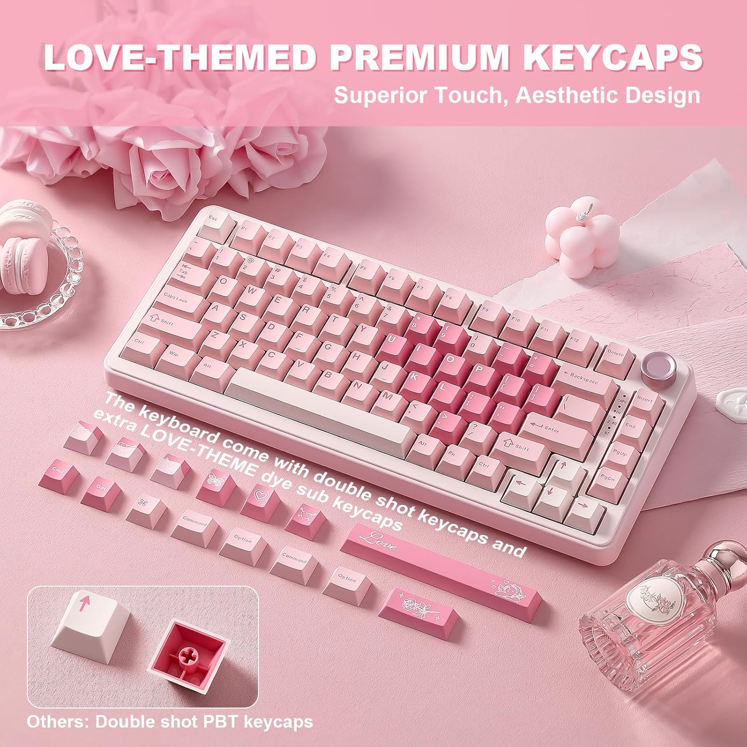 YUNZII B75 PRO Wireless Mechanical Keyboard,75% Gaming Keyboard Gasket Hot Swap Custom Keyboard with Knob,Pre-Lubed Switches Rgb,Bt/Type-C/2.4G Creamy Keyboard (Pink, Milk V2 Switch)
