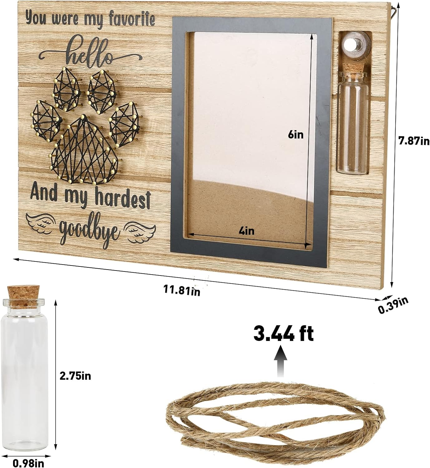 Pets Memorial Picture Frame, Cat & Dogs Pet Wooden Memory Photo Frame, Rectangular Picture Frame Commemorative for Loss, Pet Souvenir Keepsake Memorial Gifts Sympathy Gift (C) image number 3