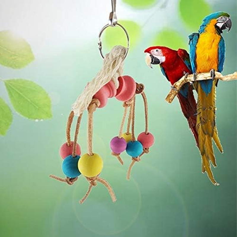 Pet Toys Creative Leather Rope Wooden Bead Parrot Bird Bite Toy Pet Toys image number 2