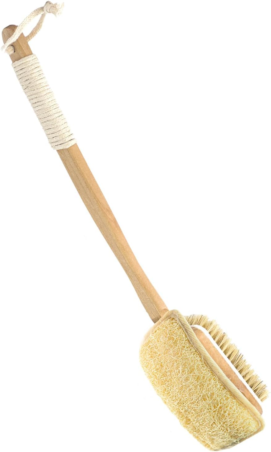 Catchu Loofah Shower Brush, Double Sided Eco-Friendly Bath Brush, Natural Loofah Detachable with Long Bamboo Handle and Boar Bristle Back Scrubber for Bathing Skin Exfoliator - Single image number 6