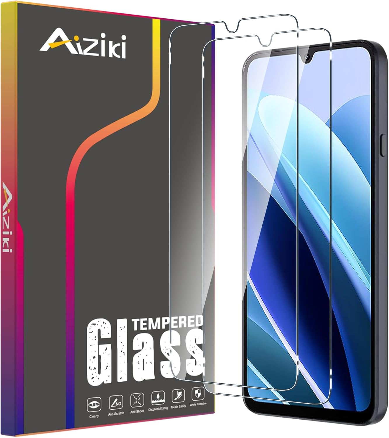 Aiziki Glass Screen Protector for Cubot A40 Tempered Glass Film, Impact-Protection, Anti-Shatter, Anti-Scratch, HD Clear, Bubble Free, [2 Pack] Screen Protectors Cubot A40 image number 1