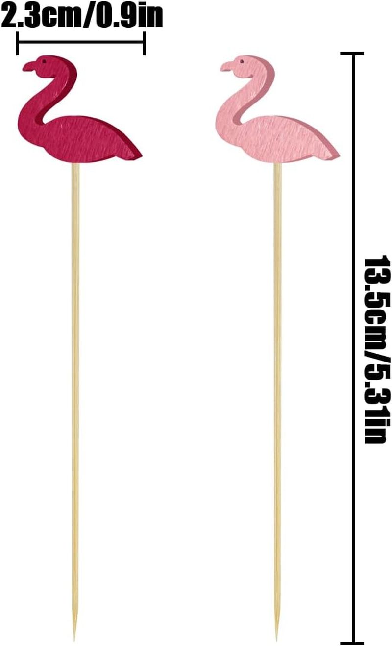 NILLOS Cocktail Bamboo, 100 PCS Flamingo Design Decorative Cocktail Appetizer Picks for Fruit, Appetizers, Dessert, Stirrers Sticks (13.5 * 2.3 Cm/5.31 * 0.9 In) image number 1