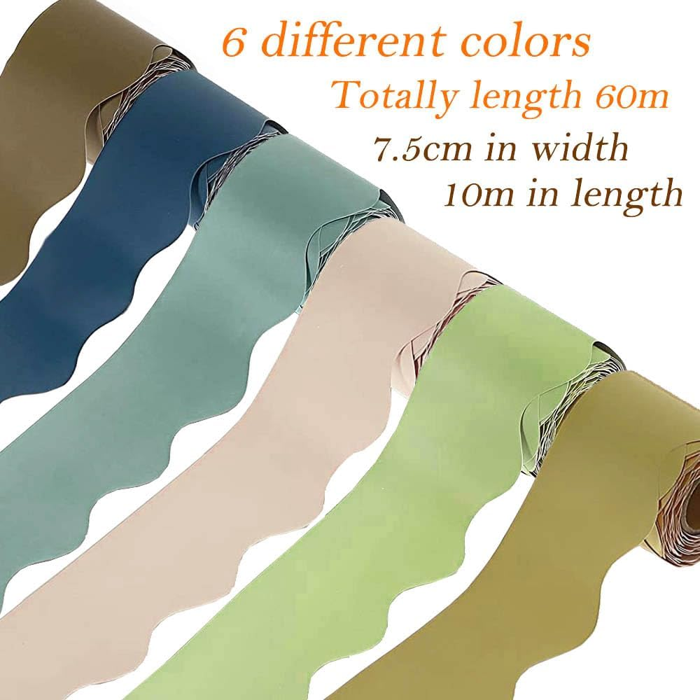 6 Rolls Bulletin Board Borders, Betterjonny 196.8Ft Scalloped Classroom Borders Trim Colorful Bulletin Boarder Decorations for School Bulletin Board White Board Cork Board Decor image number 5