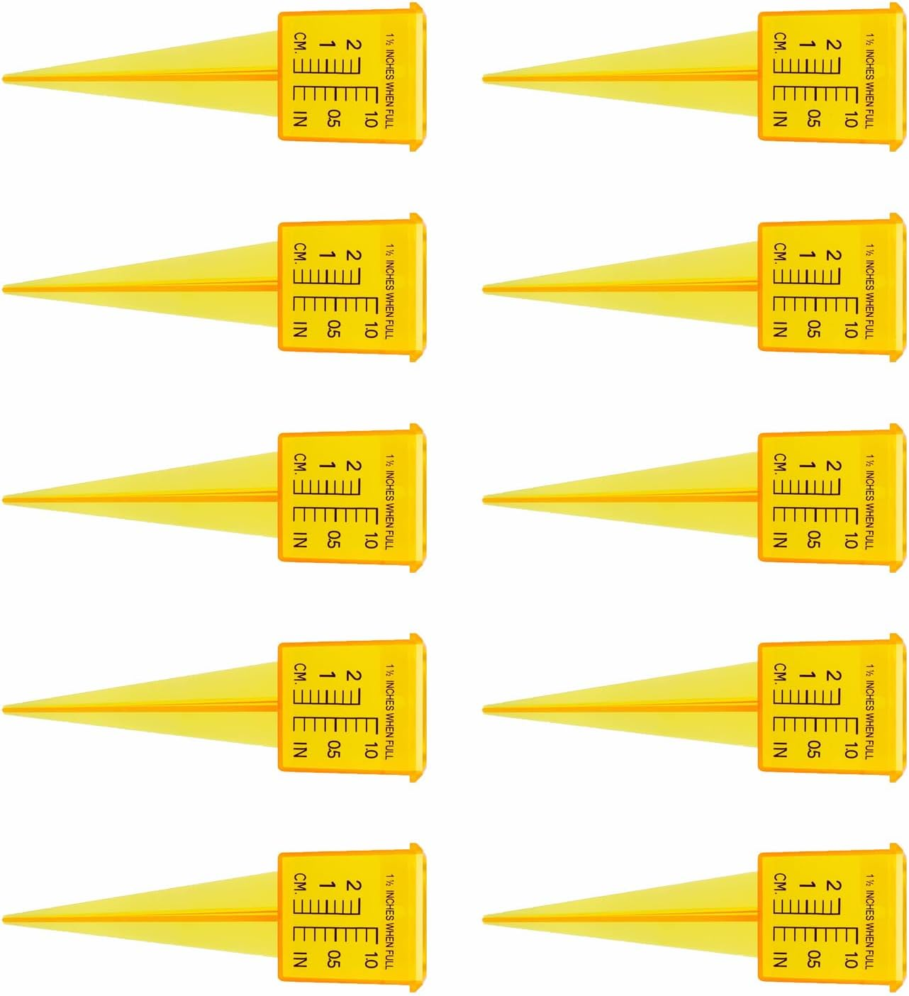 10 Piece 1.5 Inch Plastic Sprinkler Gauge, Rain Gauges Reusable Water Measuring Tool for Outdoor Garden Lawn Backyard, Yellow