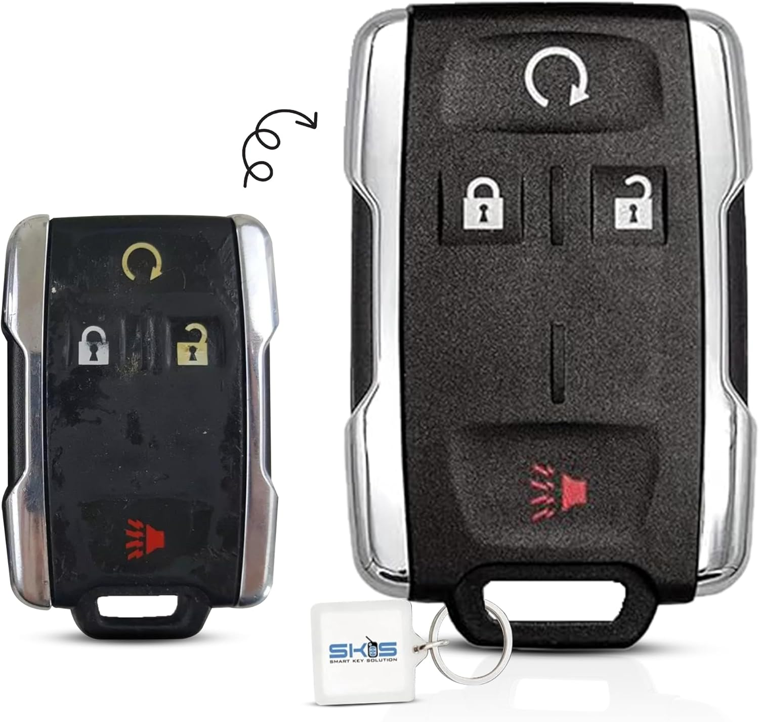 SKS Replacement Key Fob Cover for 2014 2015 2016 2017 2018 2019 Chevrolet Chevy Silverado Suburban Tahoe GMC Sierra Yukon 4 Button Shell M3N-32337100, No Programming Required