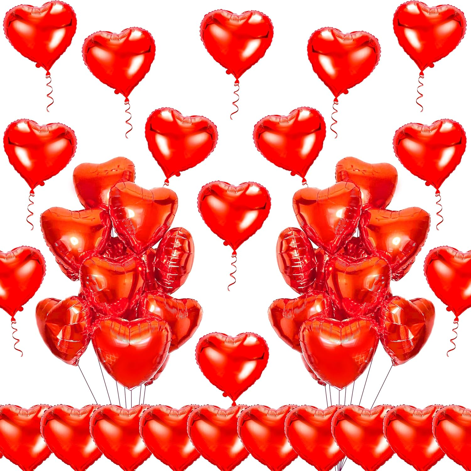 Love Balloons Red- 50Pcs 10Inch Foil Heart Balloon, Valentine Day Balloons, Room Decorations Kit Party Props Decor Balloons Valentines Day Heart Balloons image number 2