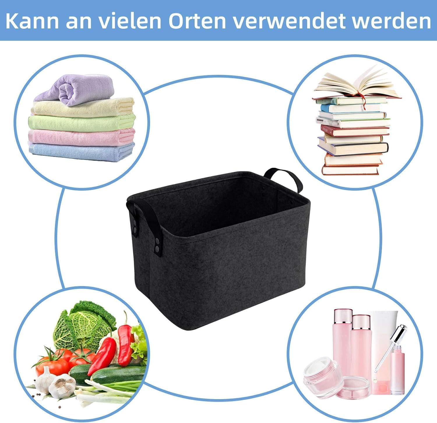 Foldable Felt Storage Basket with Eco-Friendly and Non-Toxic Materials, Leather Handles for Baby Room, Home Organisation, Laundry, and Toy Storage, Collapsible Design - Great Gift Idea - Jotron image number 3