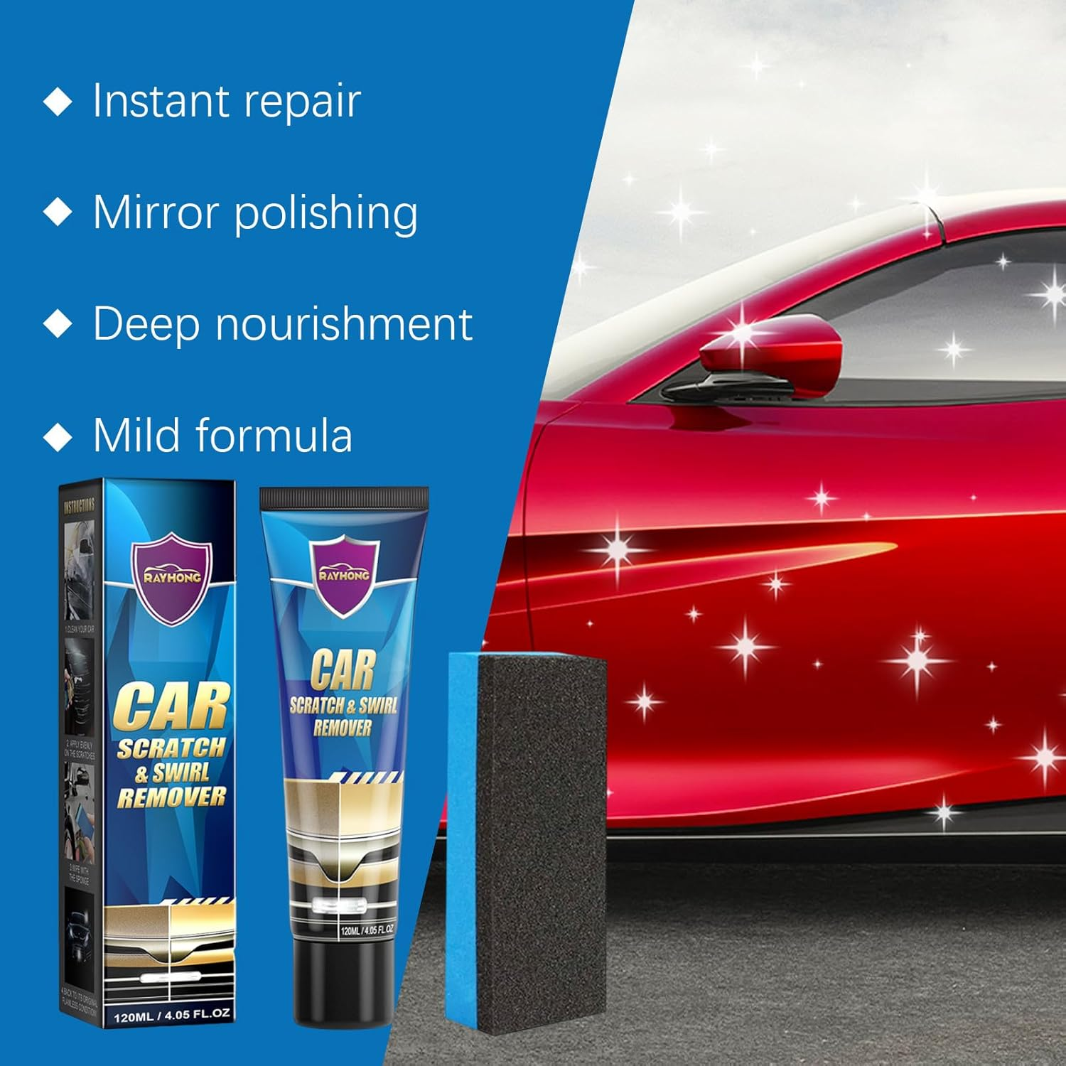 LH Professional Car Scratch Remover & Polish Wax Kit - 120ML Ultimate Paint Restorer with Headlight Restoration | Light Scratch Repair for Vehicles, Removes Swirls & Water Spots with Polisher Sponge image number 6