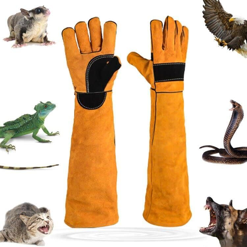 Animal Handling Gloves Bite Proof Double Leather Reinforced Padding Dog,Cat Scratch,Bird Handling Falconry Gloves Grabbing Reptile Squirrel Snake Bite 60CM Comfort and Extra Heat Protection.