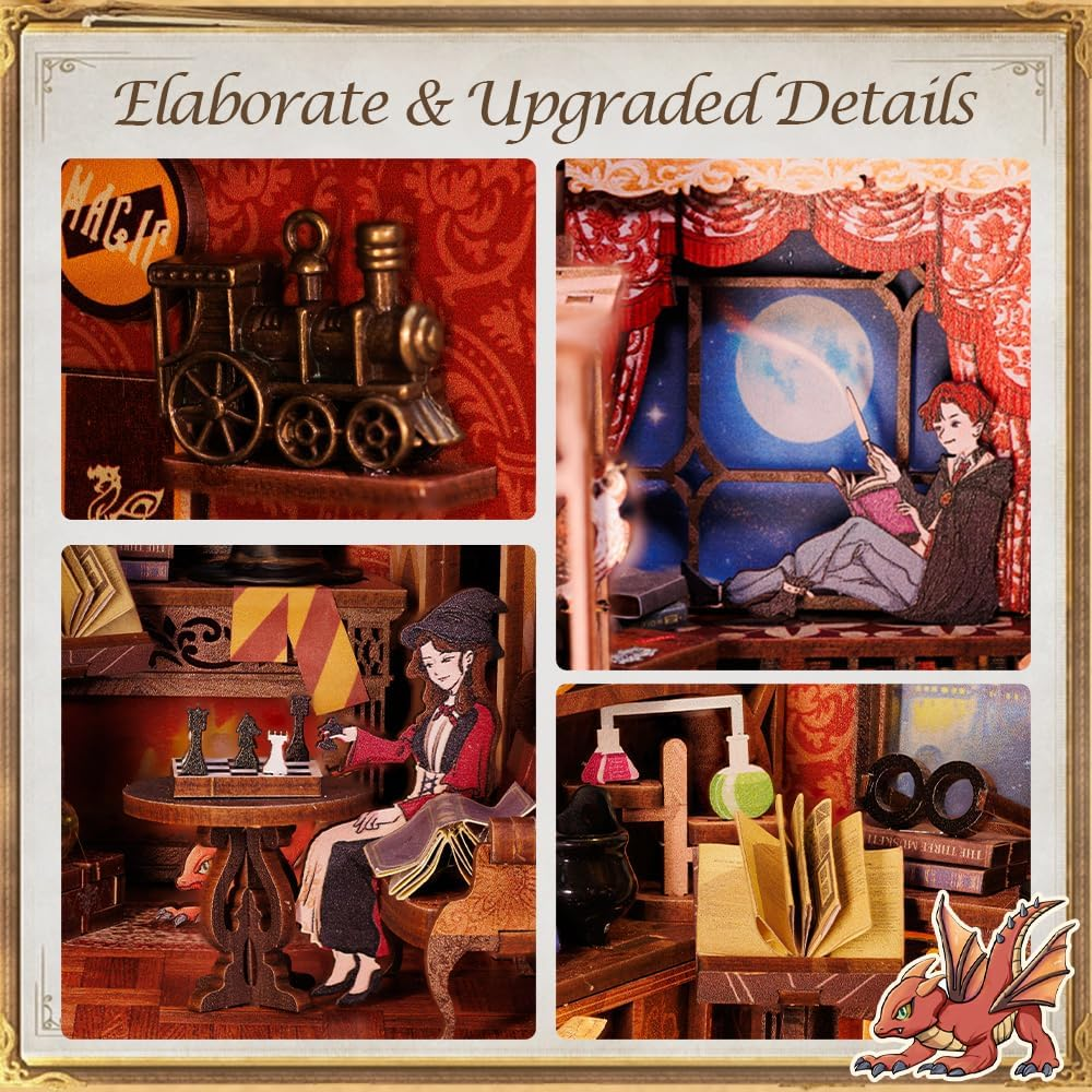 CUTEBEE DIY Book Nook Kit - 3D Wooden Puzzle Miniature Dollhouse with Dust Cover, Bookshelf Insert Decor for Adults (Flame Common Room) image number 1