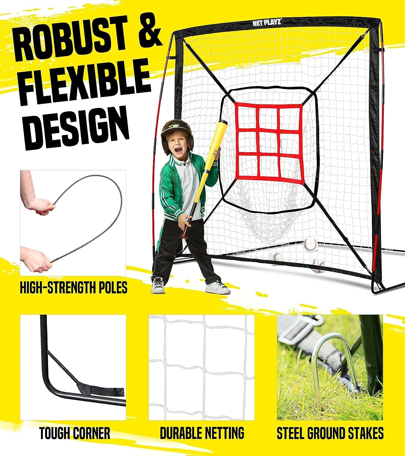 Baseball Net - Pitching Net Hitting Net Batting Practice Net (9 Strike Zone, Portable & Quick-Fold) Baseball Gifts for Kids Children & Teens | Training Aids Equipment image number 5