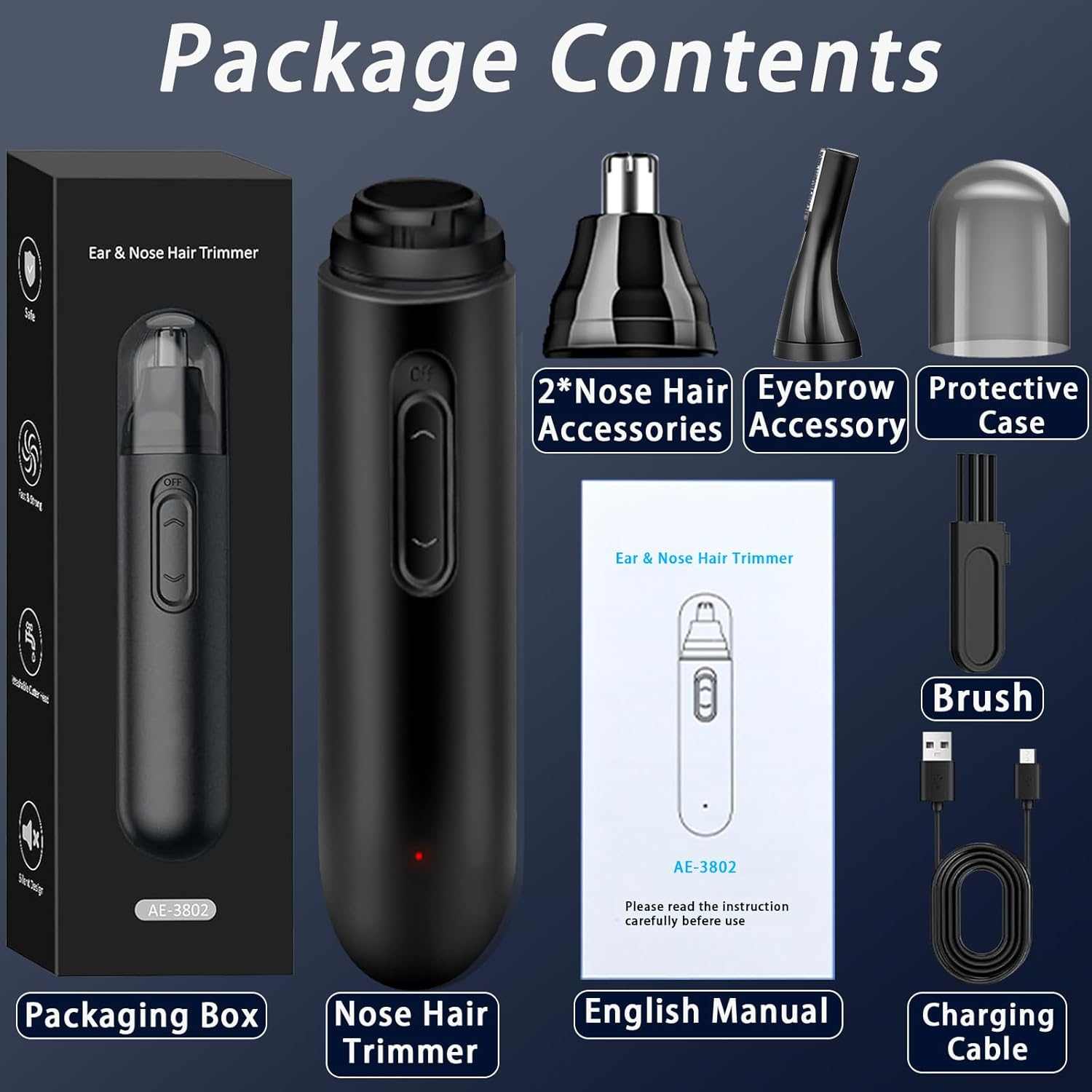 Nose Hair Trimmer for Men, Ear Hair Trimmer, Rechargeable Type-C, Ipx7 Waterproof, Ideal for Trimming Nose Hair, Ear Hair, and Eyebrows, Suitable for Both Men and Women image number 5