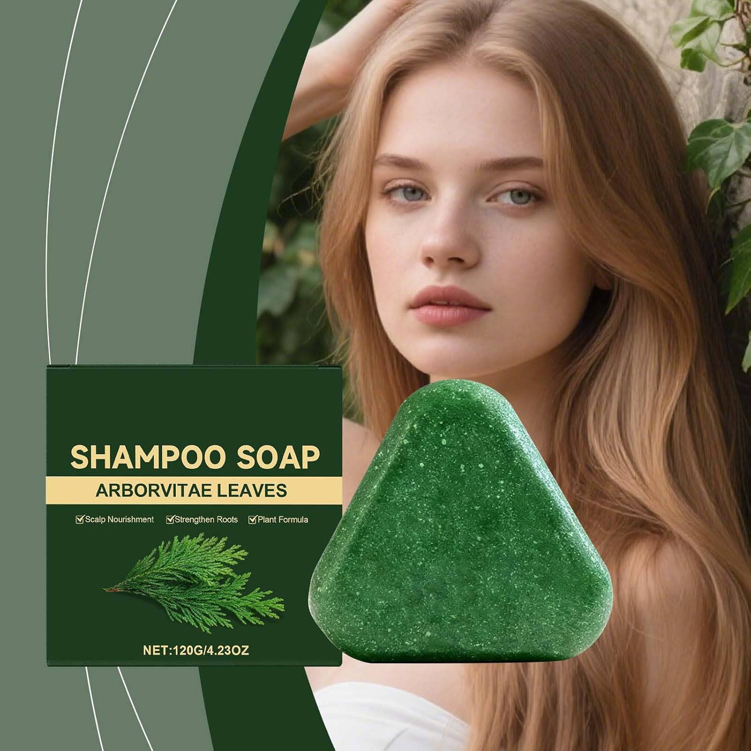 Nature Triangle Shampoo Bar for Women & Men, Cleansing Soap with Arborvitae Leaves, Shampoo Bar for Thinning Hair Cleansing & Nourishing, Triangle Hair Soap with Coconut Olive Castor Oil (4) image number 1
