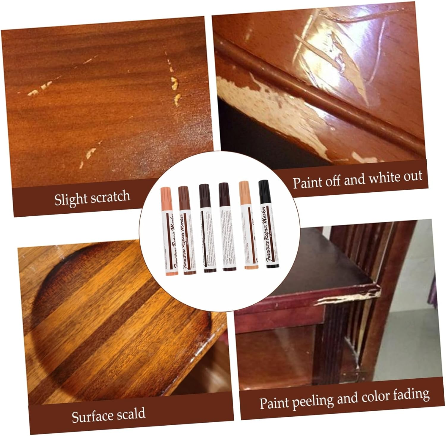 Furniture Touch-Up Pen and Repair Kit 12Pcs Set Wood Furniture Scratch Marker Touch up Marker for Floor Doors and in Home Use image number 1