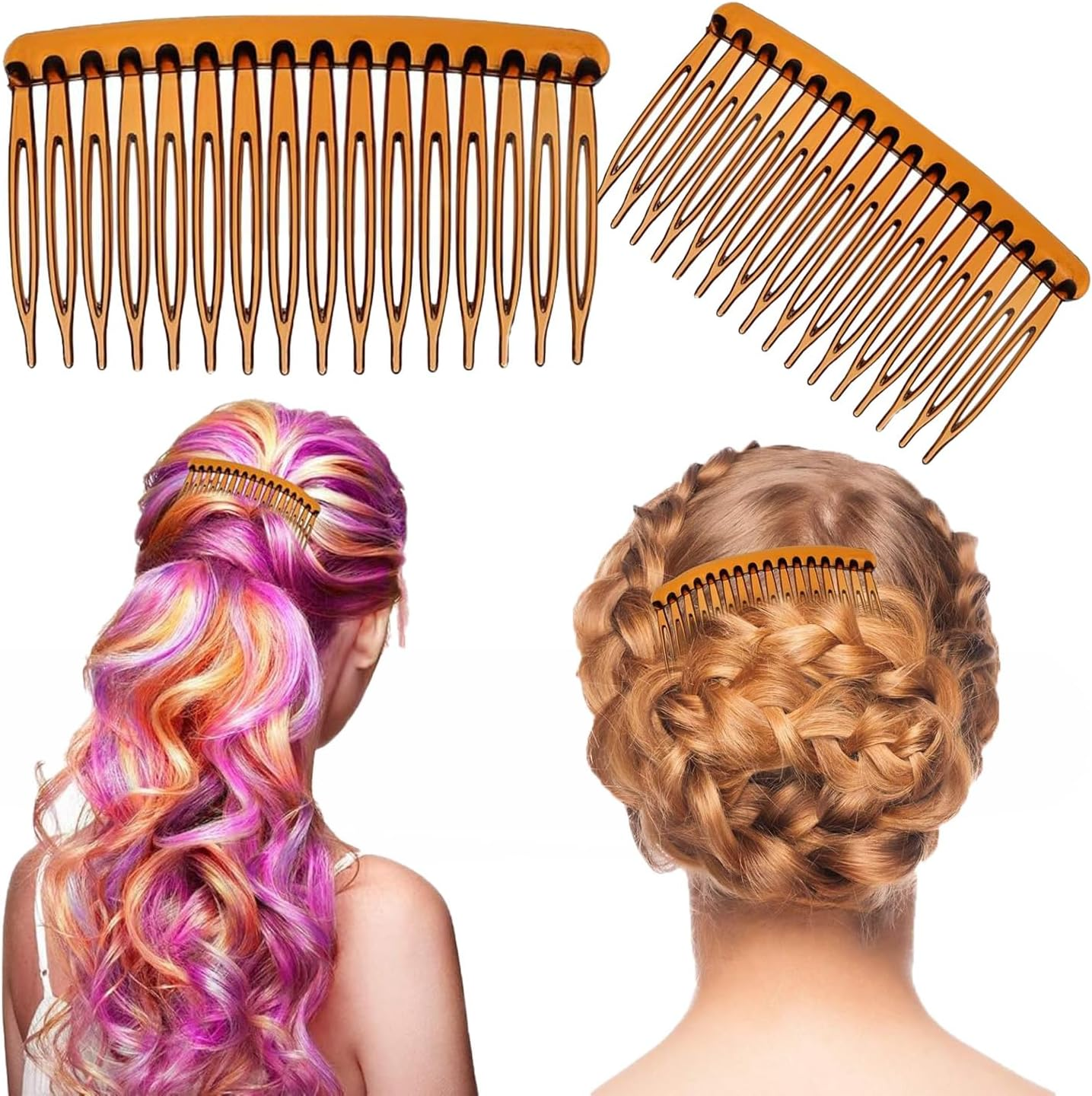 8 Pcs Set of Transparent Tortoiseshell Coloured Hair Combs, Multifunctional Plastic Teeth Hair Comb for Women'S Styling (Transparent,Tortoiseshell Coloured) image number 2