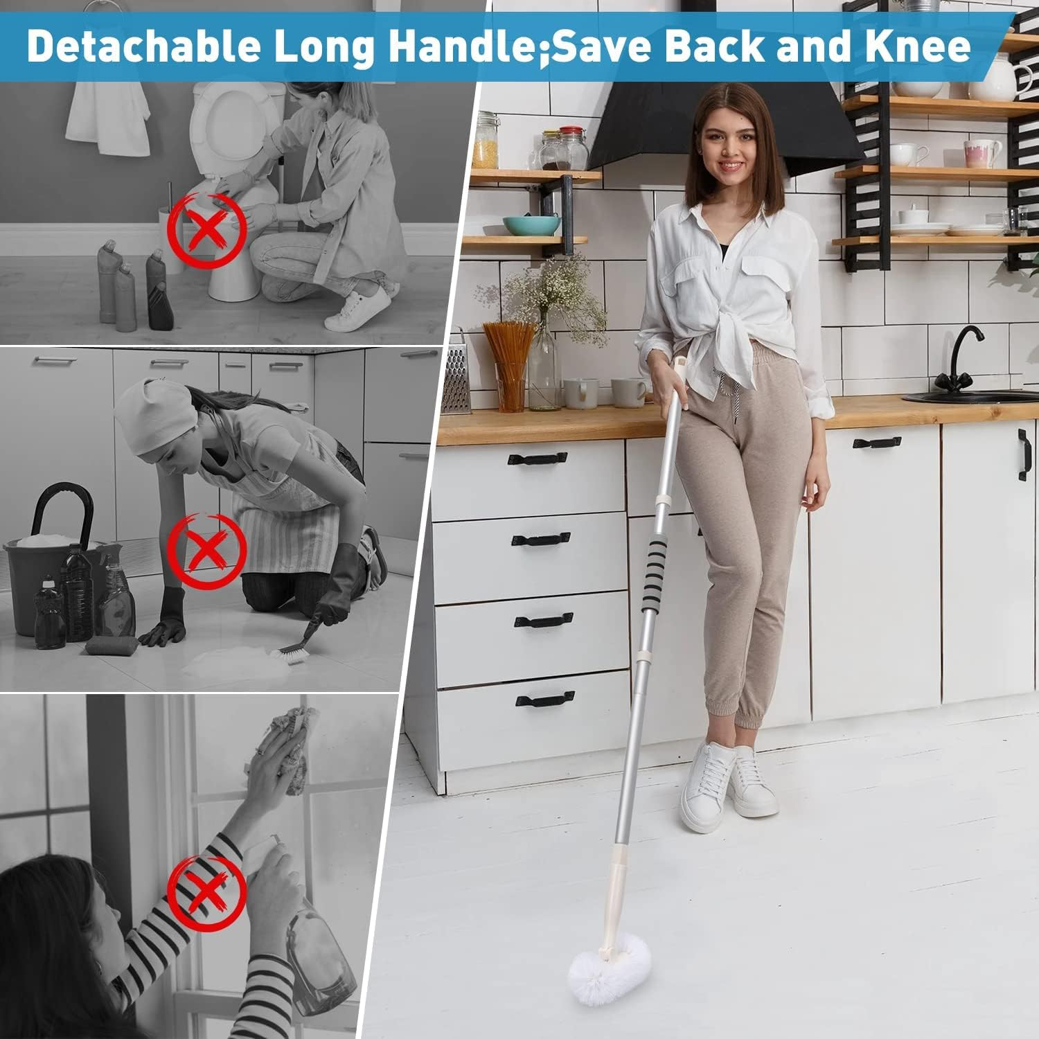 Cleaning Brush for Bathroom 145Cm Extendable Long Handle Tile and Tub Brush 180&deg; Rotation Scrubbing Cleaner Brush for Bathroom Bathtub Floor Tile Cleaning image number 4