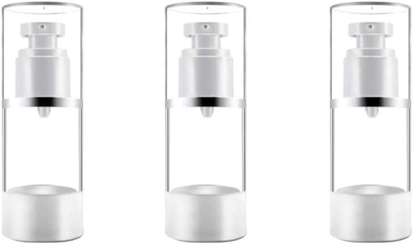 3 X Refillable Airless Pump Bottles, Empty Vacuum Cream/Lotion Dispenser Container, Liquid Cosmetic Sprayer Jar Toiletries Bottles for Makeup Foundations Travel (15Ml 0.5 Oz), BPA Free