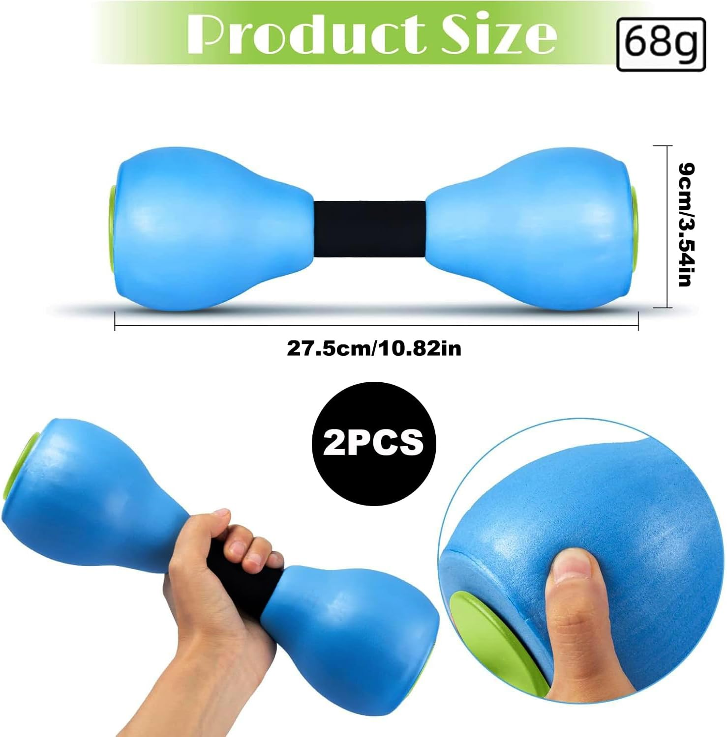 2 Pieces Water Dumbbells Aquatic Exercise Dumbbells, New Water Aerobic Exercise Foam Dumbbells, Children Barbells, Pool Resistance Sports, EVA Foam Dumbbell Set Water Fitness Equipment image number 4
