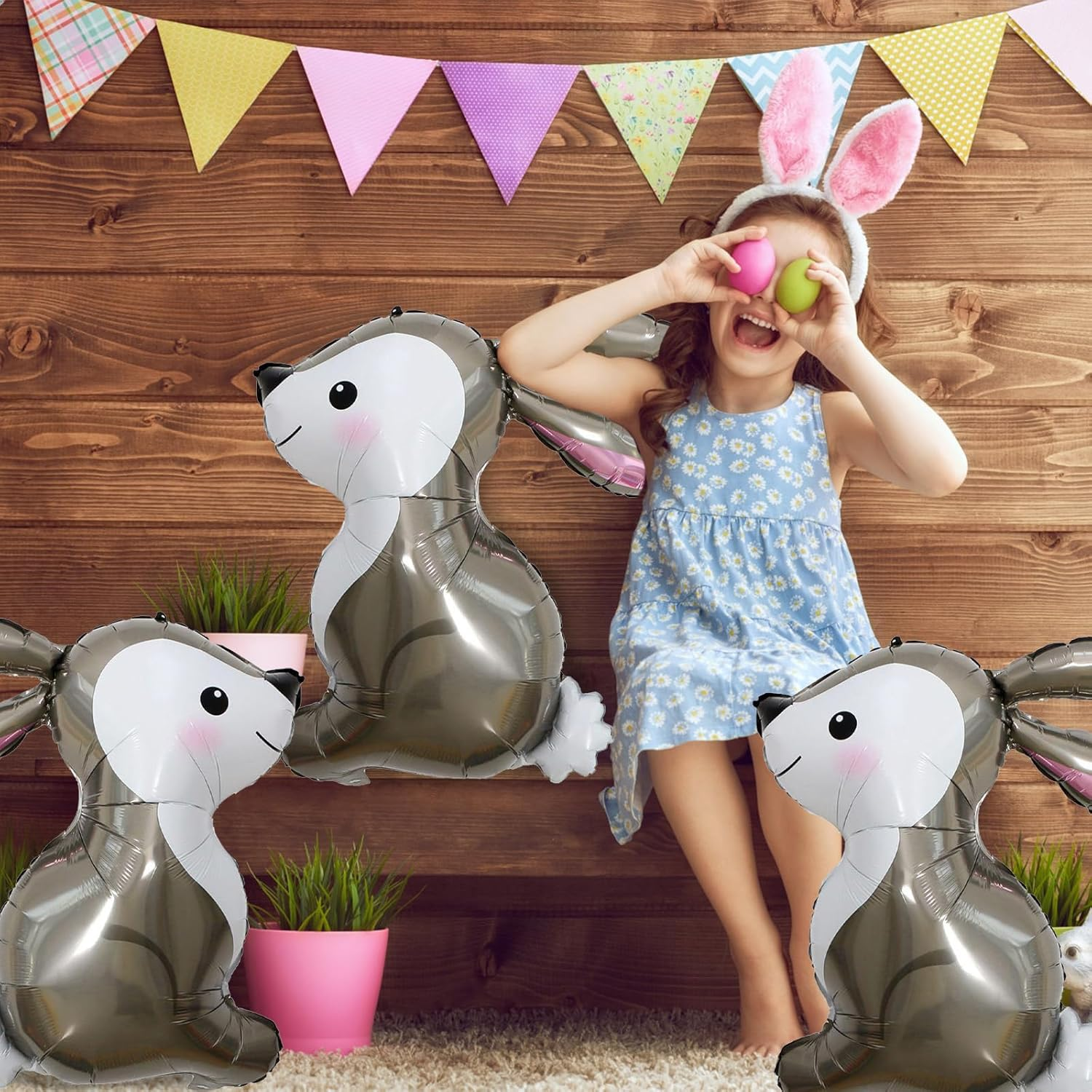 6Pcs Easter Balloons Easter Party Decorations Bunny Balloons Woodland Bunny Balloons Easter Rabbit Foil Helium Mylar Balloons for Easter Party Supplies Animal Farm Birthday Party Decorations image number 2