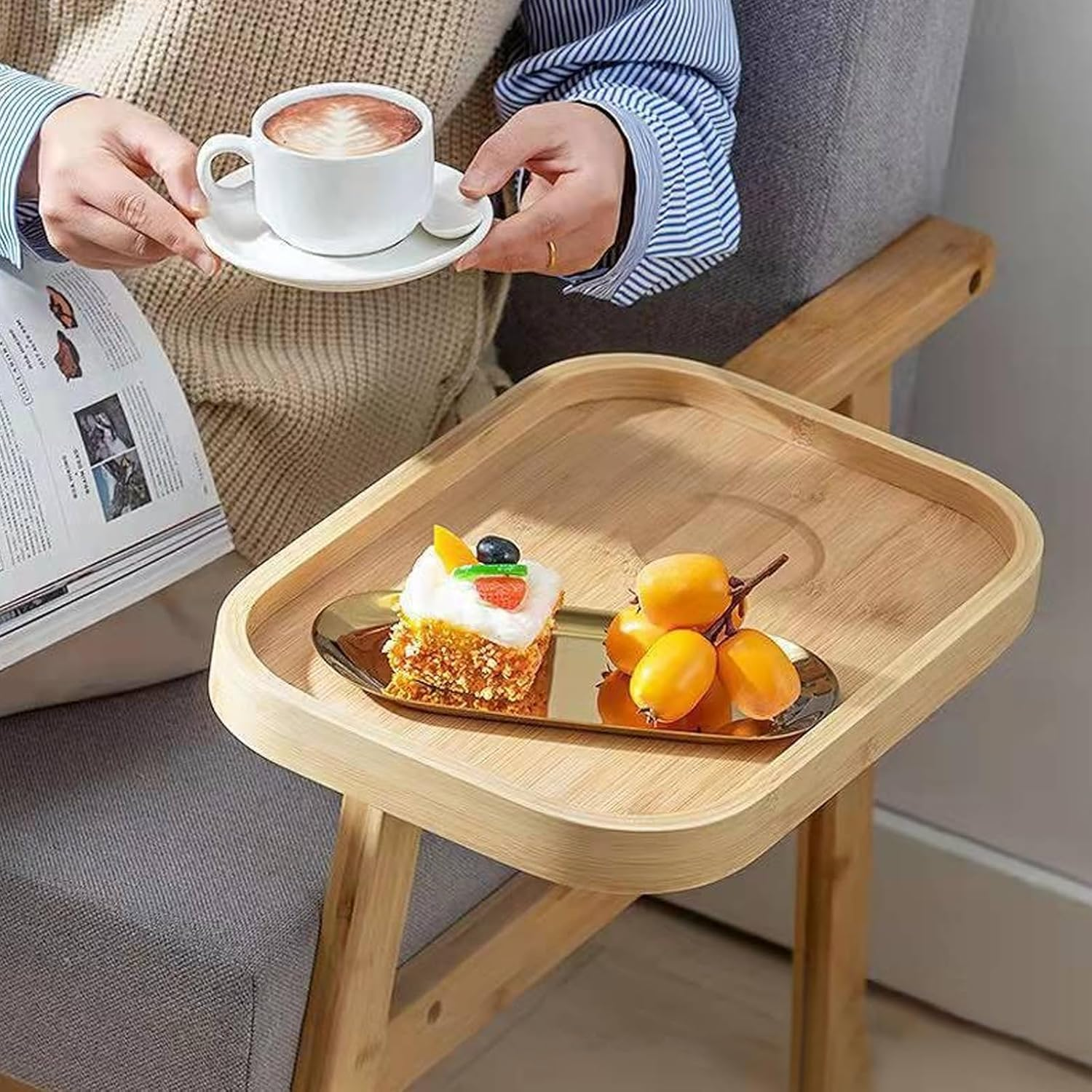 Bedside Shelf, round Edge Space Saving Wooden Bedside Clip-On Table, 1-8Cm Adjustable Safe Modern Simple Stable Bed Side Table for Bedroom (Wood) image number 5