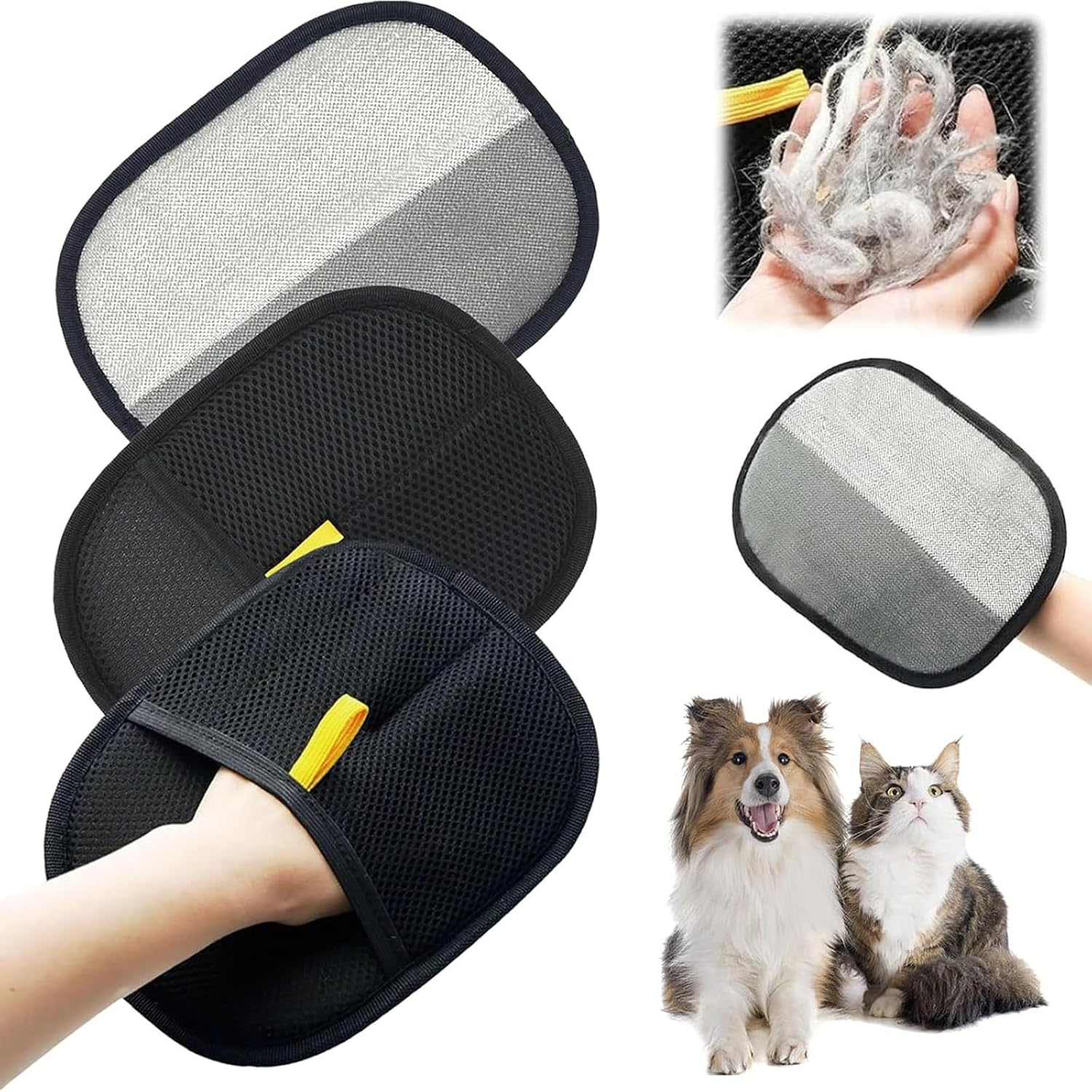 Fur Magnetic Gloves, Pack of 3 Pet Hair Remover Gloves, Cat Hair Removal, Pet Hair Glove for Smooth and Healthy Coat, High-Quality Velvet and Mesh Materials, 21 X 17.5 X 1 Cm image number 6