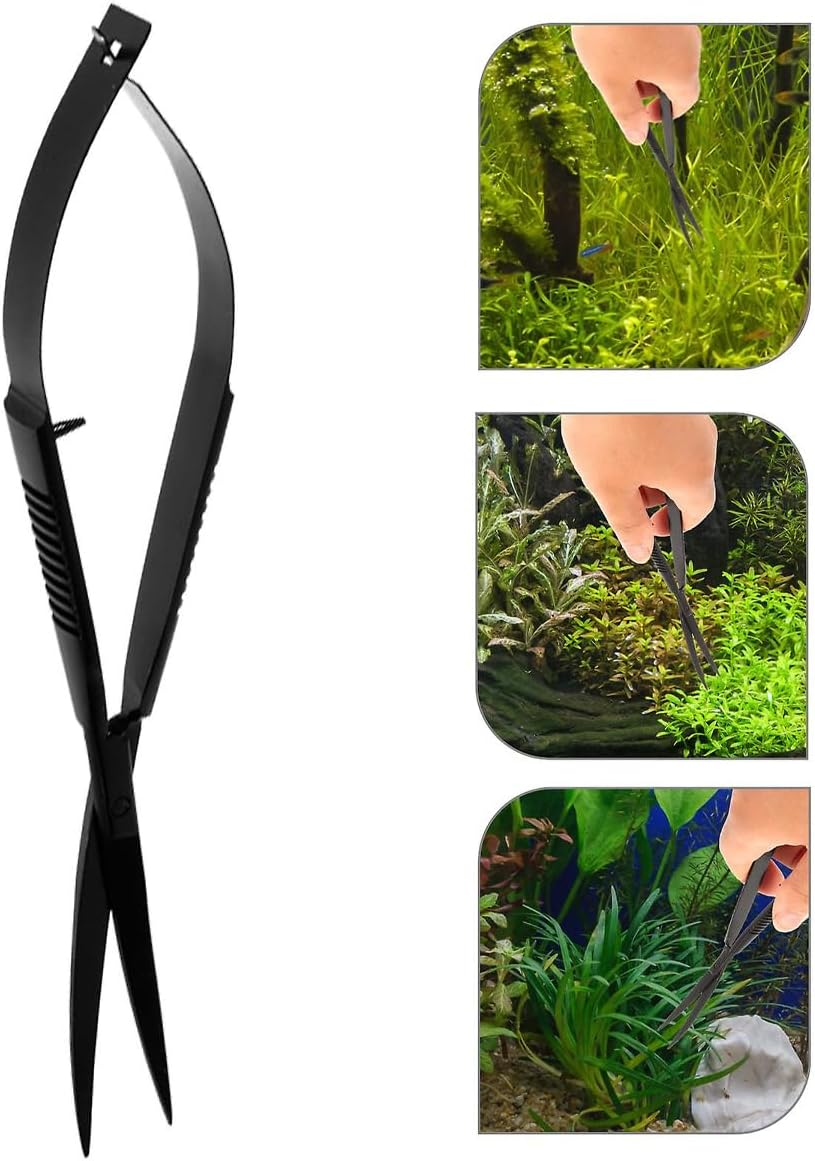 AIMALL Quarium Grass Tank Trimming Shears - Black Stainless Steel Spring Shears for Aqua Plants and Fish Tank Landscaping, 6.1 Inches - Silver-Straight image number 3