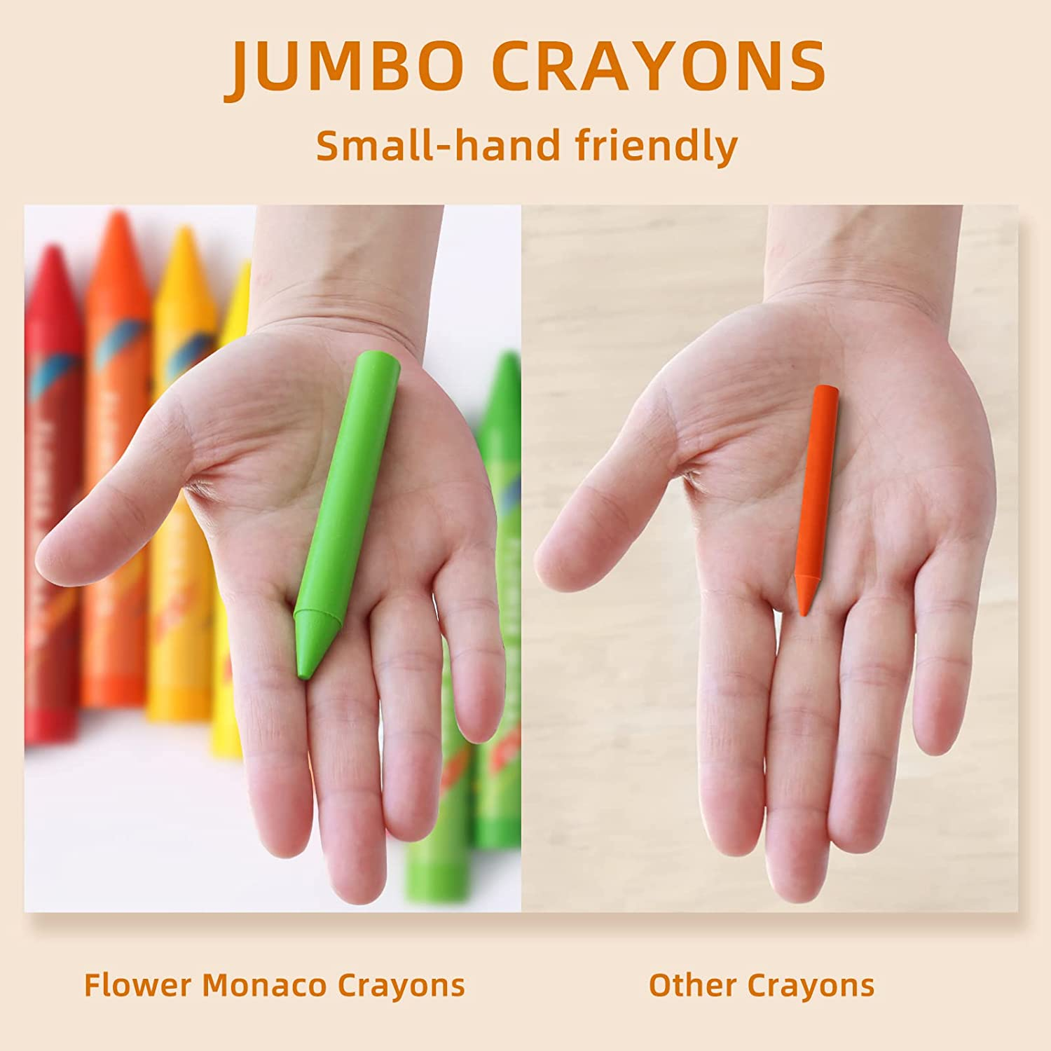 (16 Colors) - Pack of 16 Non Toxic Crayons, Easy to Hold Toddler Large Crayons,Safe for Kids and Children Flower Monaco image number 3