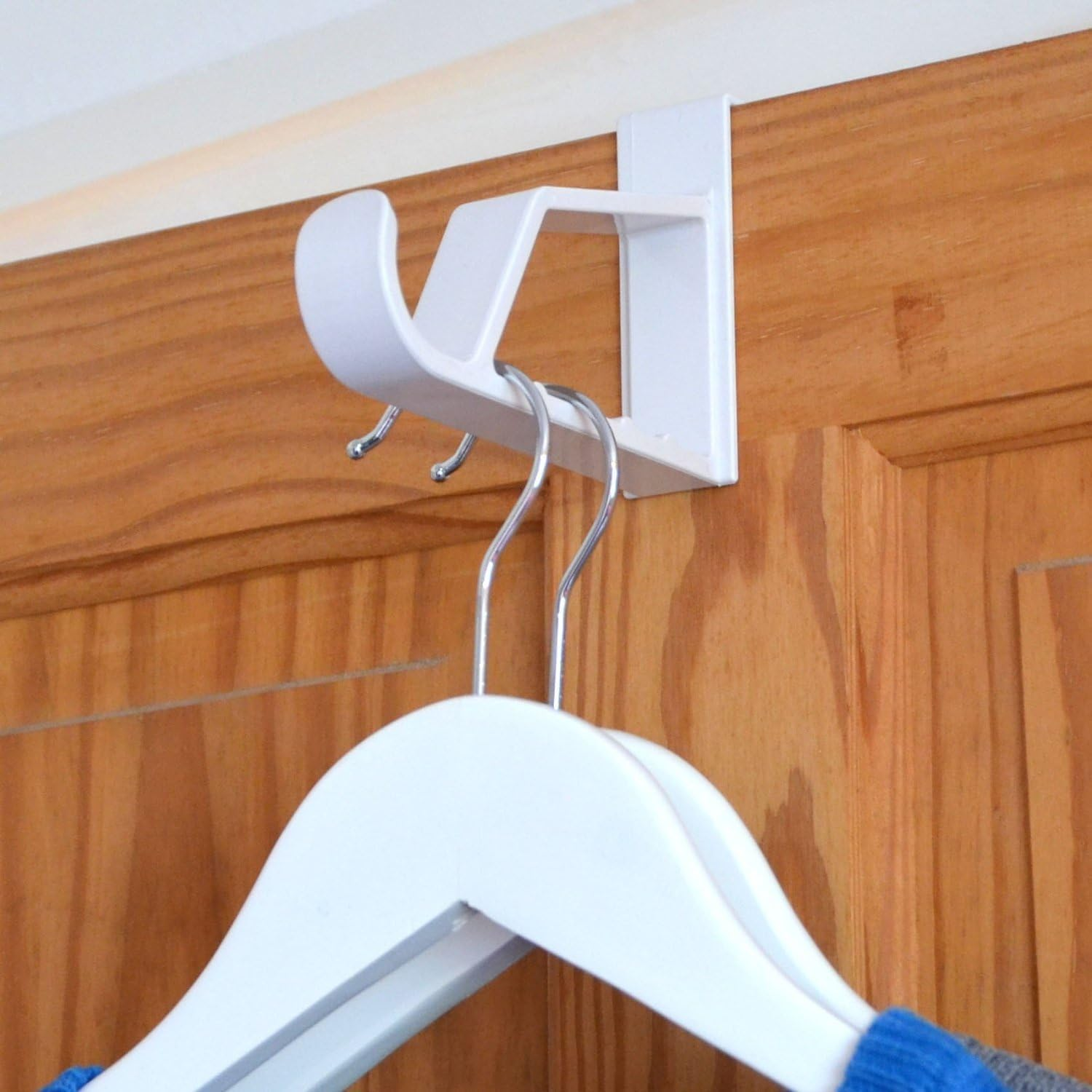 2 Pack over the Door Hooks for Hangers - Extra Strong White Plastic over Door Hook for Hanging Clothes, Towels, Robes, Hats, Bags and More (2, &lrm;White) image number 3