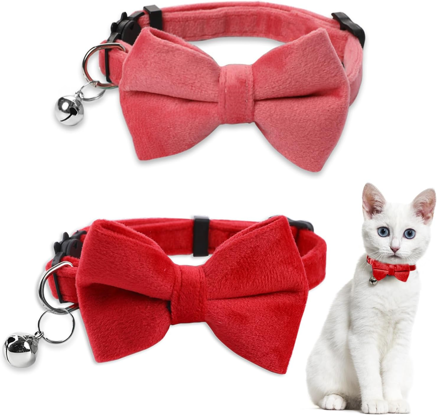 Pack of 2 Cat Collars Breakaway Safety Bow Tie Cat Collar with Bell Adjustable Velvet Kitten Collars Small Puppy Bow Tie Collar for Wedding Birthday Party