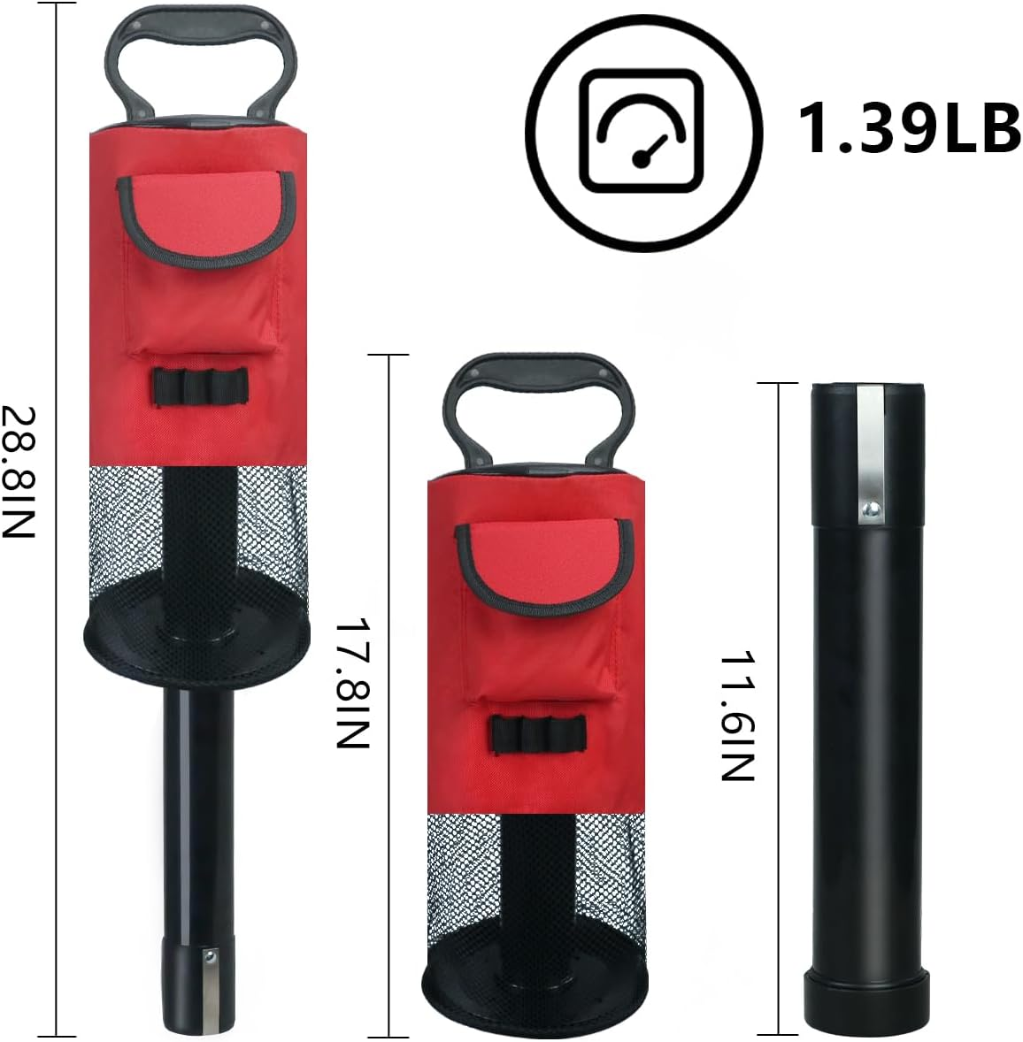 HOW TRUE Golf Ball Retriever, Portable Shag Bag Golf Ball Pick up with Removable Plastic Tube, Pocket Shagger Storage - Black 1 image number 2