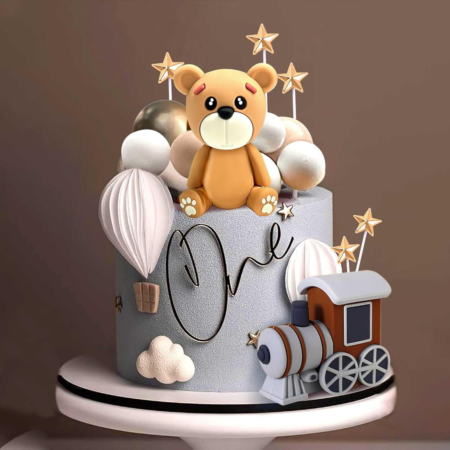 Laventy Bear Cake Decoration Beige Brown Balls Cake Topper Boho Bears Cake Cake Decoration Baby Shower Birthday Cake Decoration - Brown image number 2