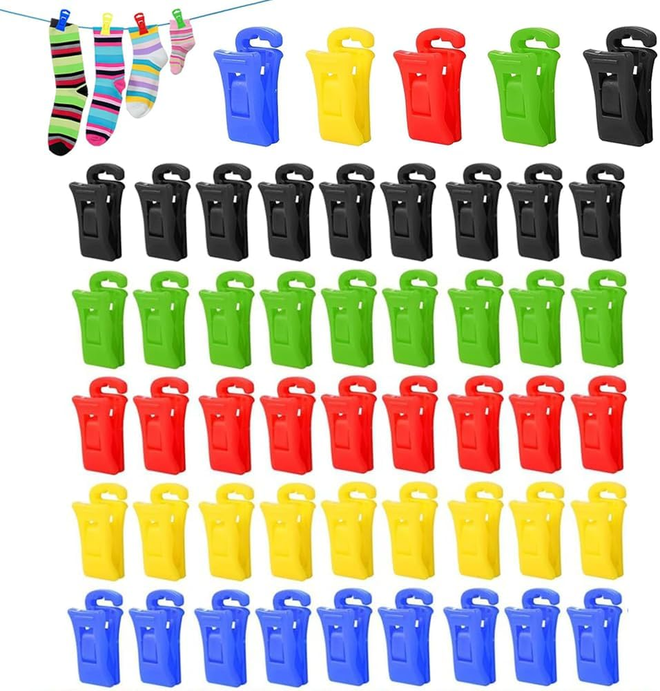 NYGHMY 50 Pcs Colorful Sock Clips with Hooks - Non-Slip Laundry Organizers & Sorters for Washer, Dryer, Clothesline image number 2