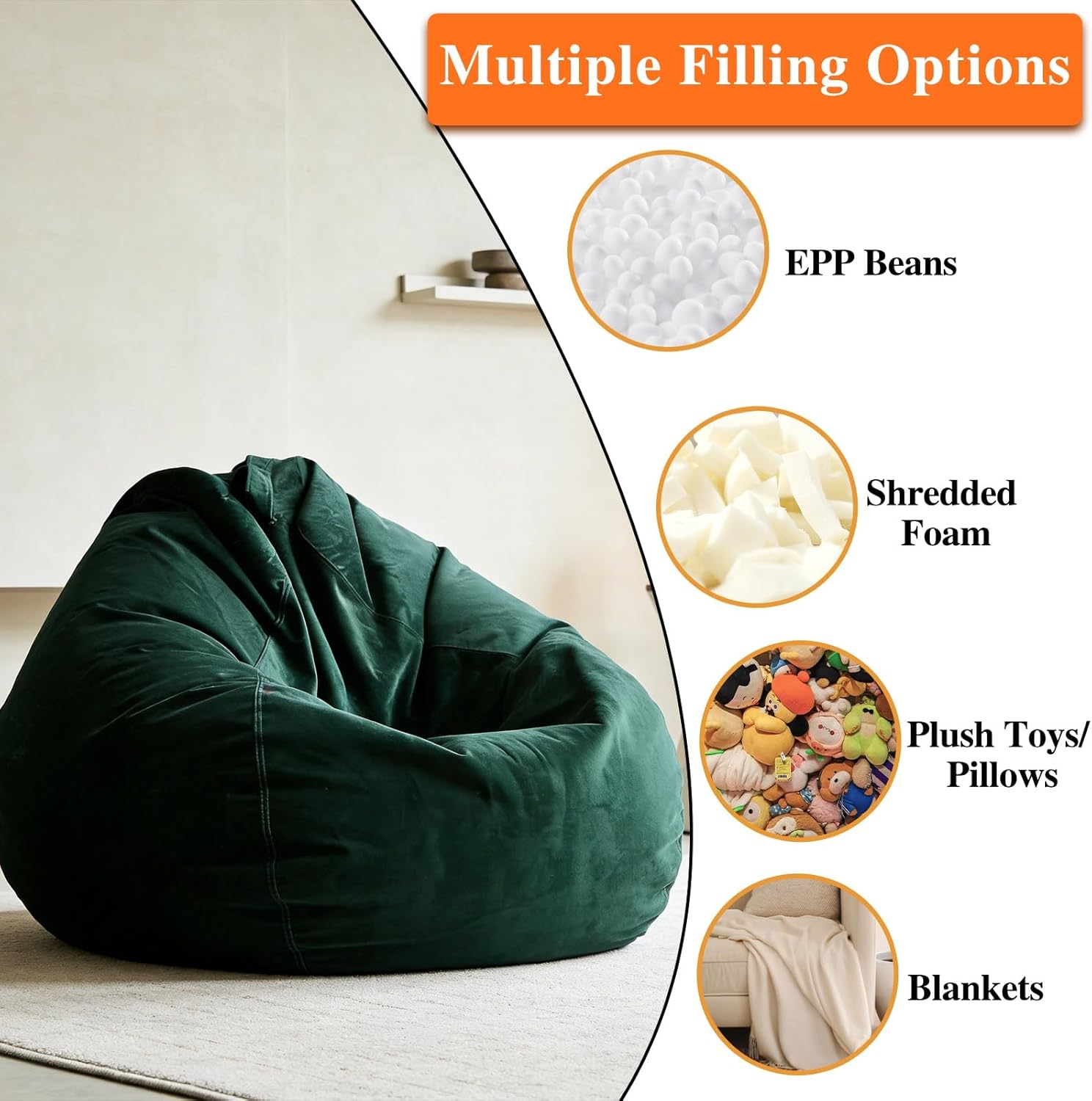 Bean Bag Chair for Adults Kids Velvet Bean Bag Cover Washable Ultra Soft Pouf Ottoman No Filler Pouf Sofa Cover Lazy Armchair Couch Floor Seating Living Room Furniture(Lotus Purple,100X120Cm) image number 3