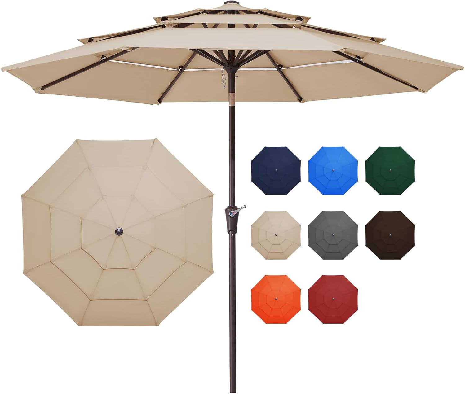 JEAREY 9FT 3 Tiers Patio Umbrella Outdoor Market Umbrella Table Umbrellas