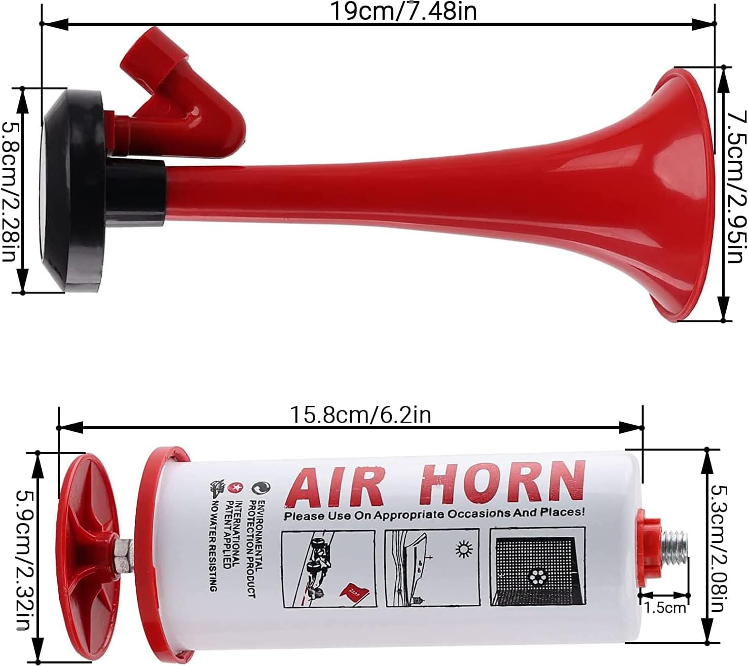 Portable Air Horn Pump Air Horn for Bear Dog Aluminum, ABS Loud Sound Hand Held Signal Horn Reusable Signal Safety Alarm Horn for Boating, Sports Events, Birthday Parties.