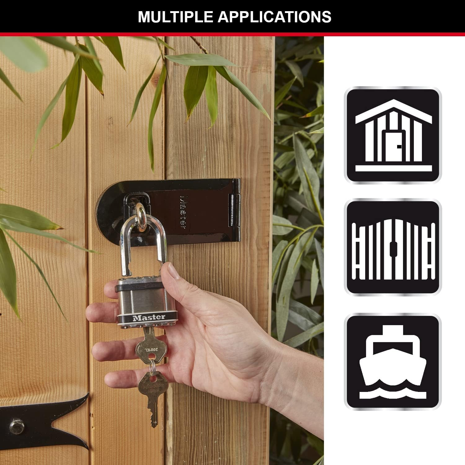 Master Lock Excell Heavy Duty Padlock with Key and 38Mm Long Shackle - Stainless Steel Laminated Body - 44 Mm Size Lock for Storage Locker, Fence Lock and Gate Lock image number 3