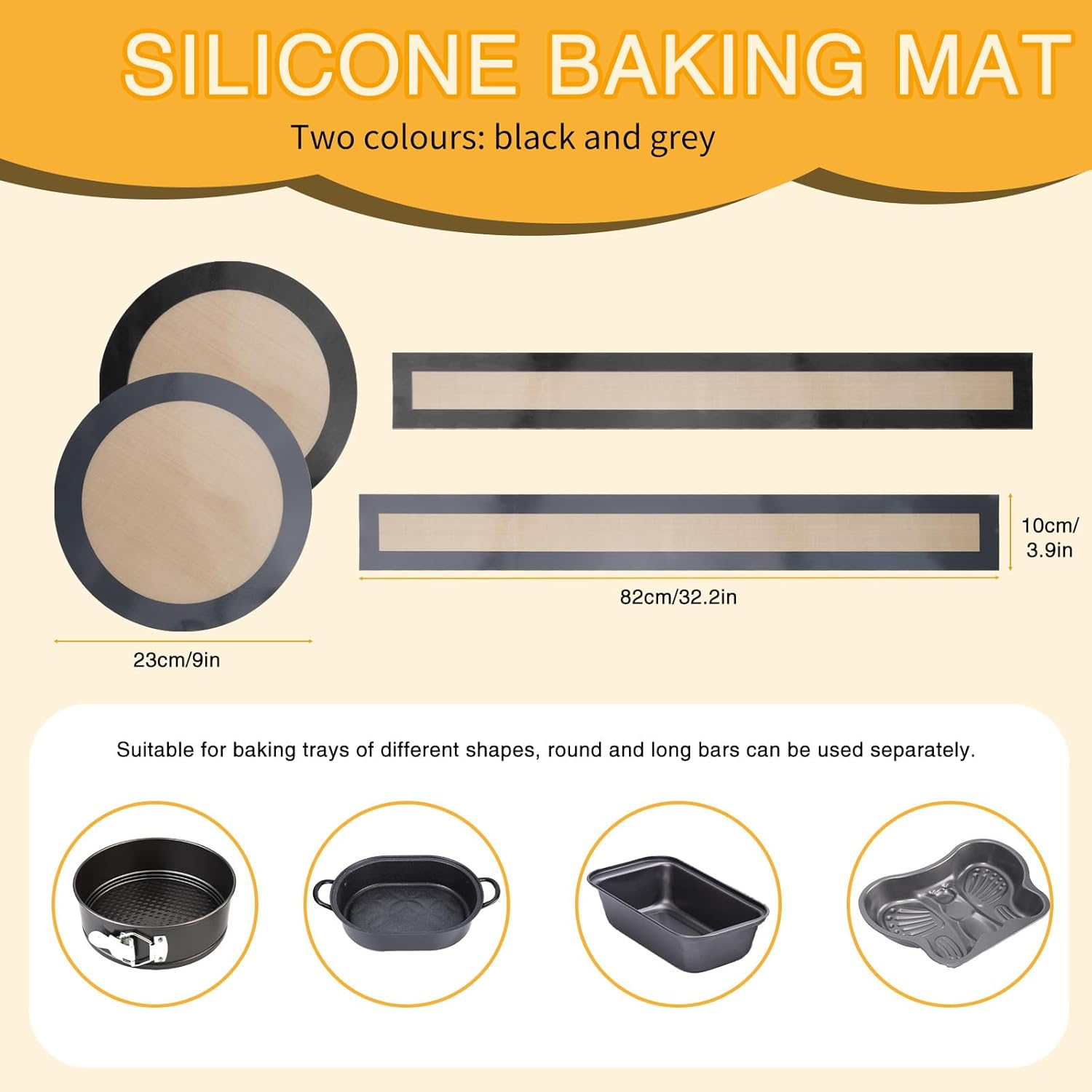 Silicone Baking Mat for Springform Pan 9 Inch, Silicone Baking Sheet, Baking Mats for Cheesecake Pans, Springform Pan Protector, Non Stick Baking Mat, Baking Tools (Black, Gray) image number 4