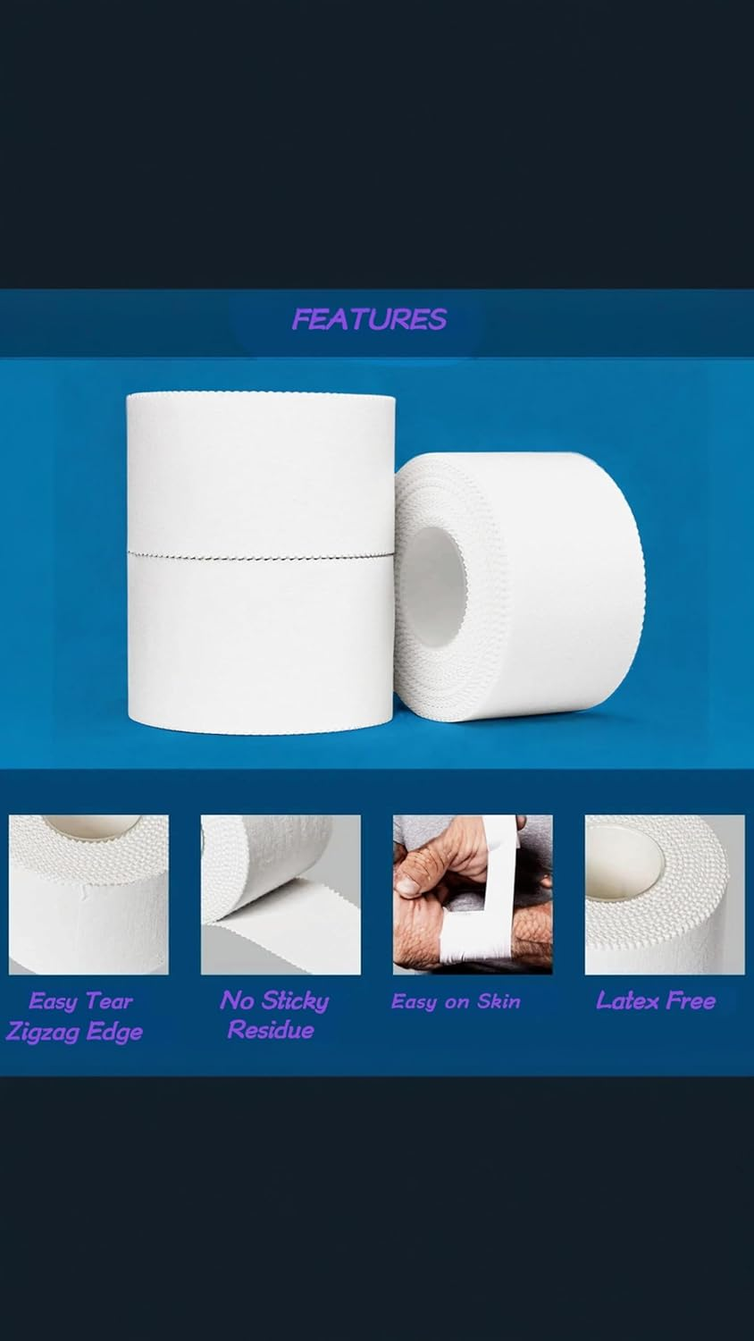 Athletic Sports Tape 3-Pack | Strong & Easy-Tear | 3.8Cm X 9.14M | for Bats, Tennis, Gymnastics, Boxing | Secure Wrap for Athletes & Trainers | First Aid Essential image number 2