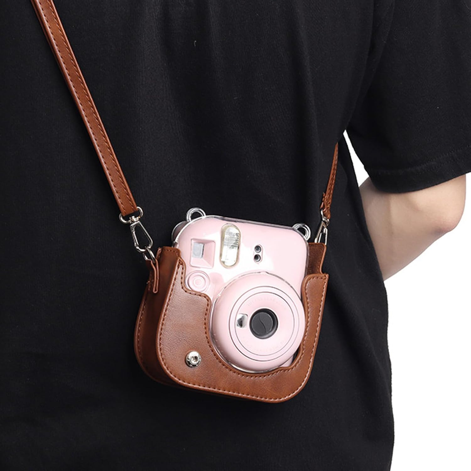 Jectse Protective Case for Mini12 Mini11 Instant Camera, PU Leather Bag Cover with Removable Adjustable Strap, L X W X H: 15 * 13 * 7Cm (Brown) - Blue image number 4