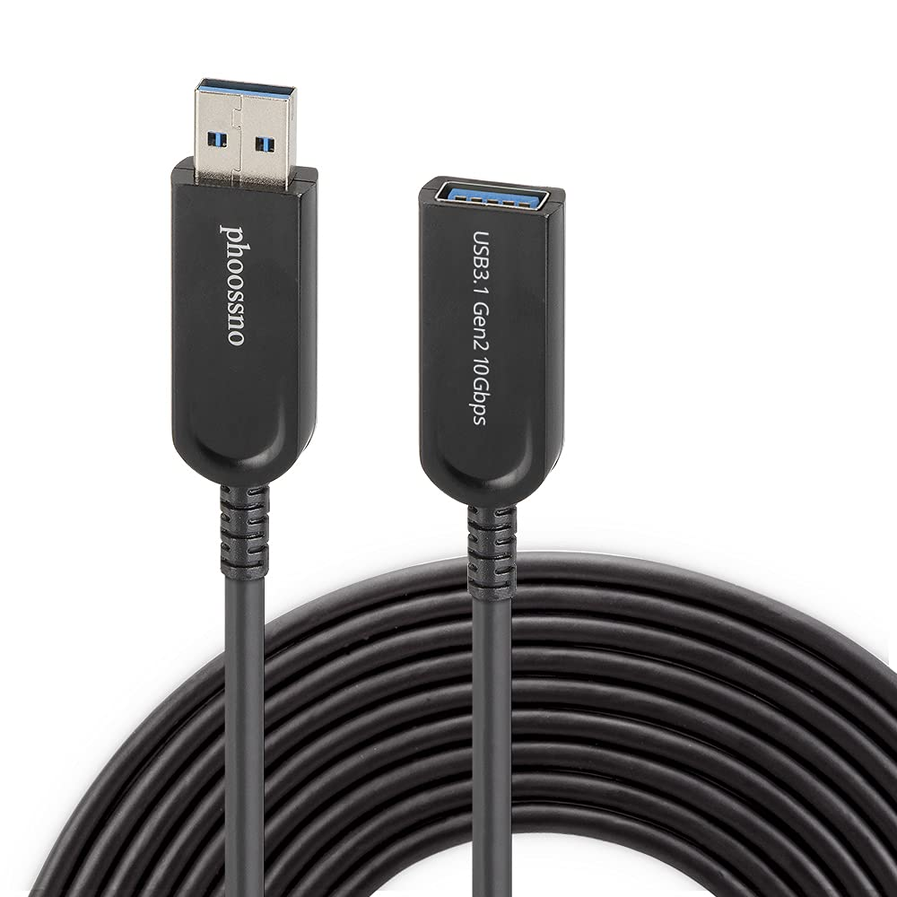 Phoossno USB 3.1 Extension Cable Active Optical USB 10Gbps 33Ft 10M Compatible with Microsoft Azure Logitech Camera Xbox Touch Screen Kinect Keyboard Mouse Intel Realsense