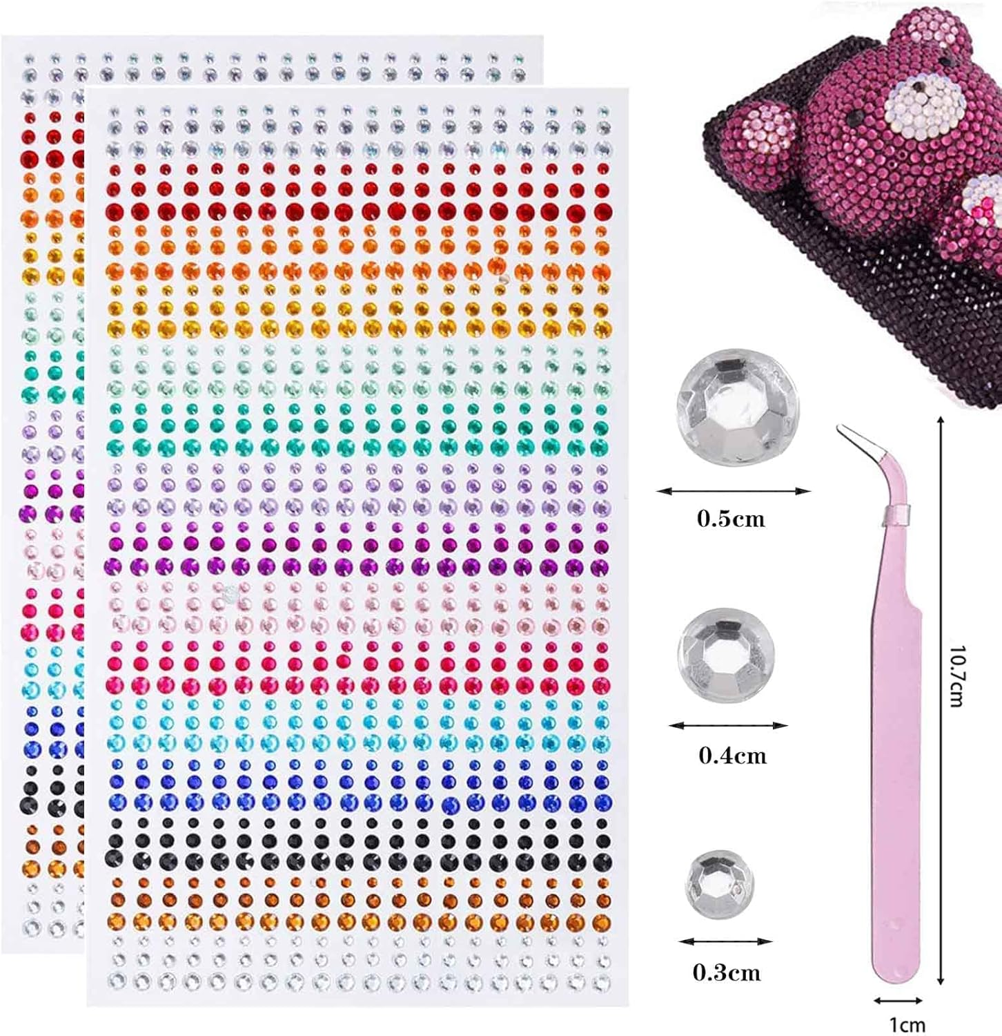 Bymivofun 1800Pcs Self Adhesive Rhinestone Gems with Tweezers 3-5Mm Colorful Rhinestone Stickers for DIY Fingernail Mobile Phone Clothing Decorations image number 4
